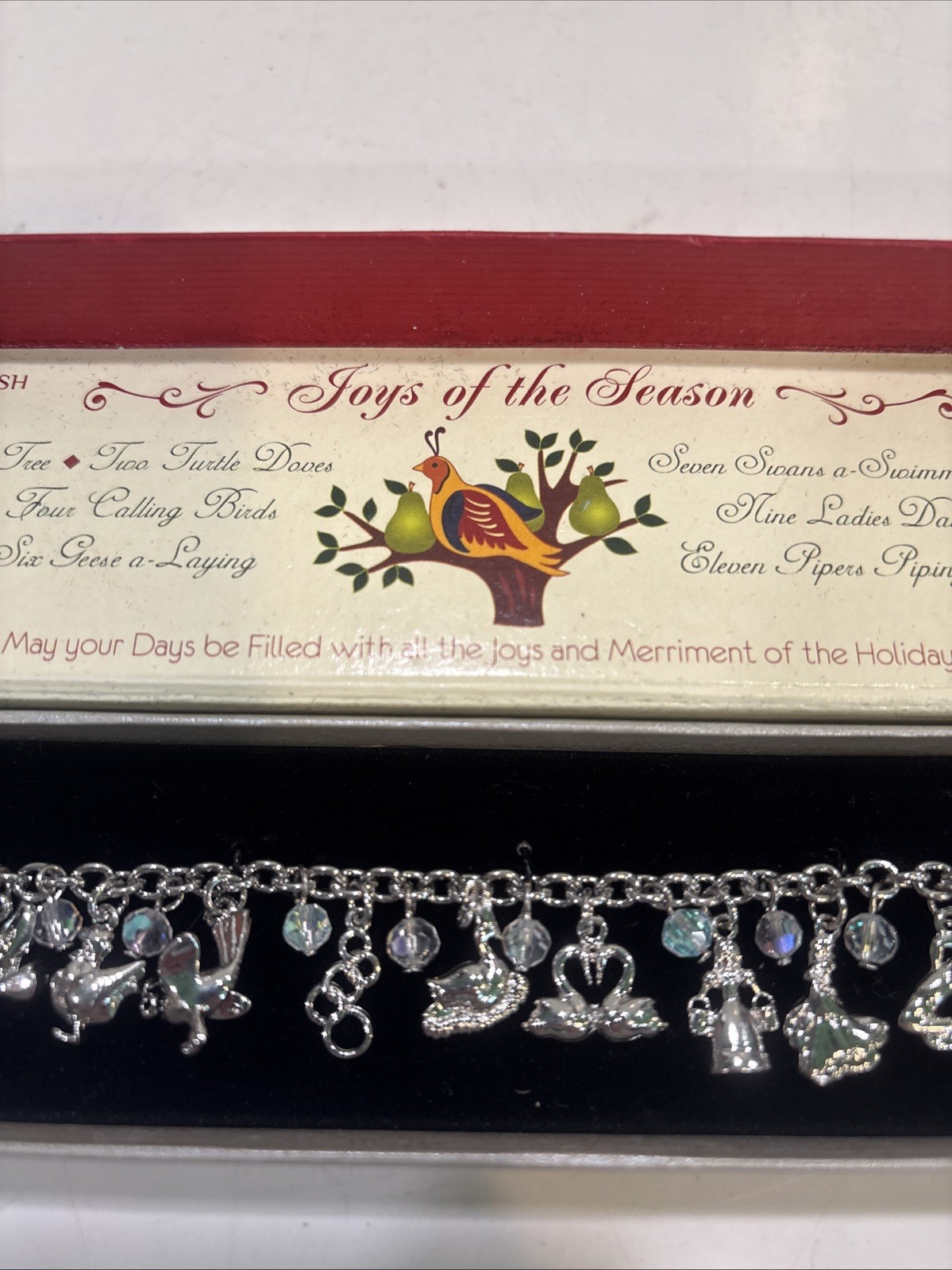 12 Days Of Christmas Charm Bracelet Sterling Silver Finish Toggle Clasp B14A