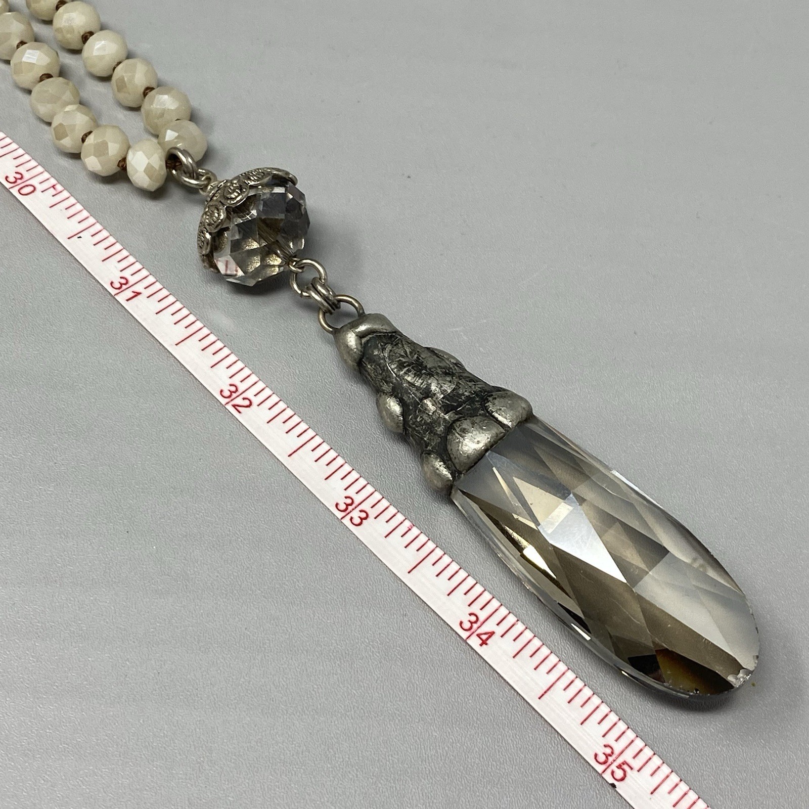 Czech Glass Bead Pendant Necklace Mala Prayer Meditation Flapper Fire Polished
