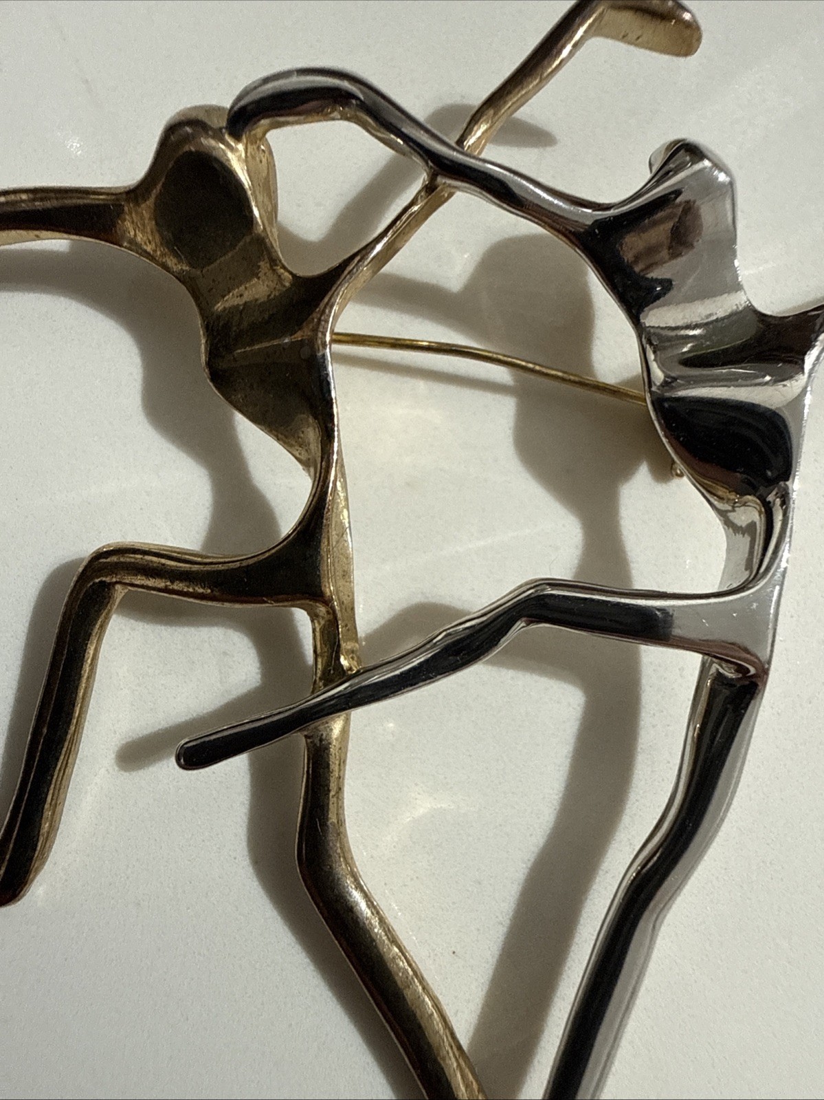 Vintage Gold & Silver Tone Modernist Abstract Dancers Brooch Pin