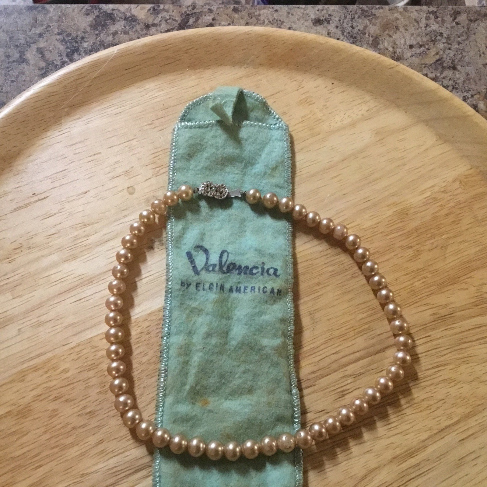 Vintage Elgin America Valencia Simulated Pearls 15 Inch Necklace With Cloth Bag