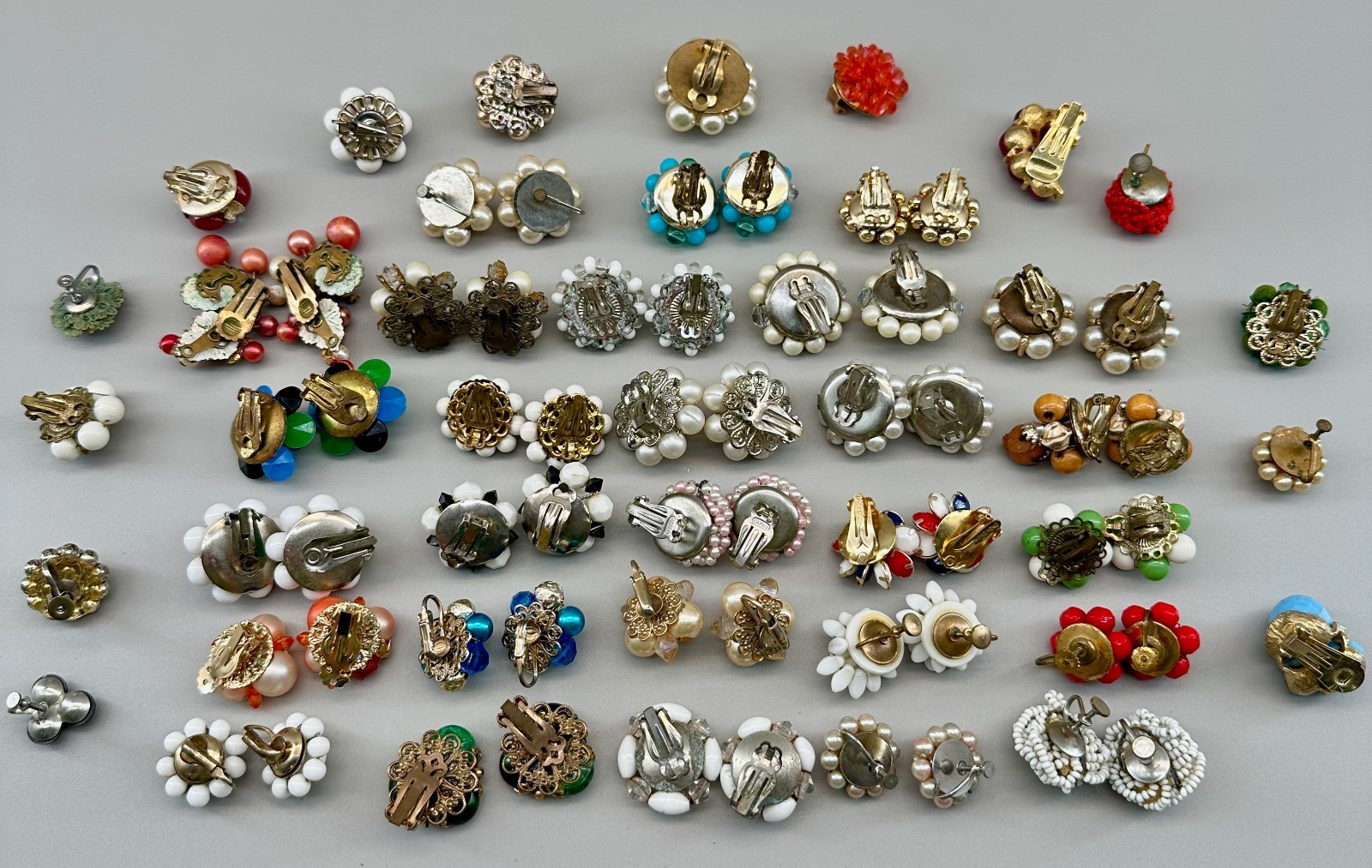 Vintage Cluster Clip On Earrings Lot Germany Hong Kong Japan 28 Pairs 14 Singles