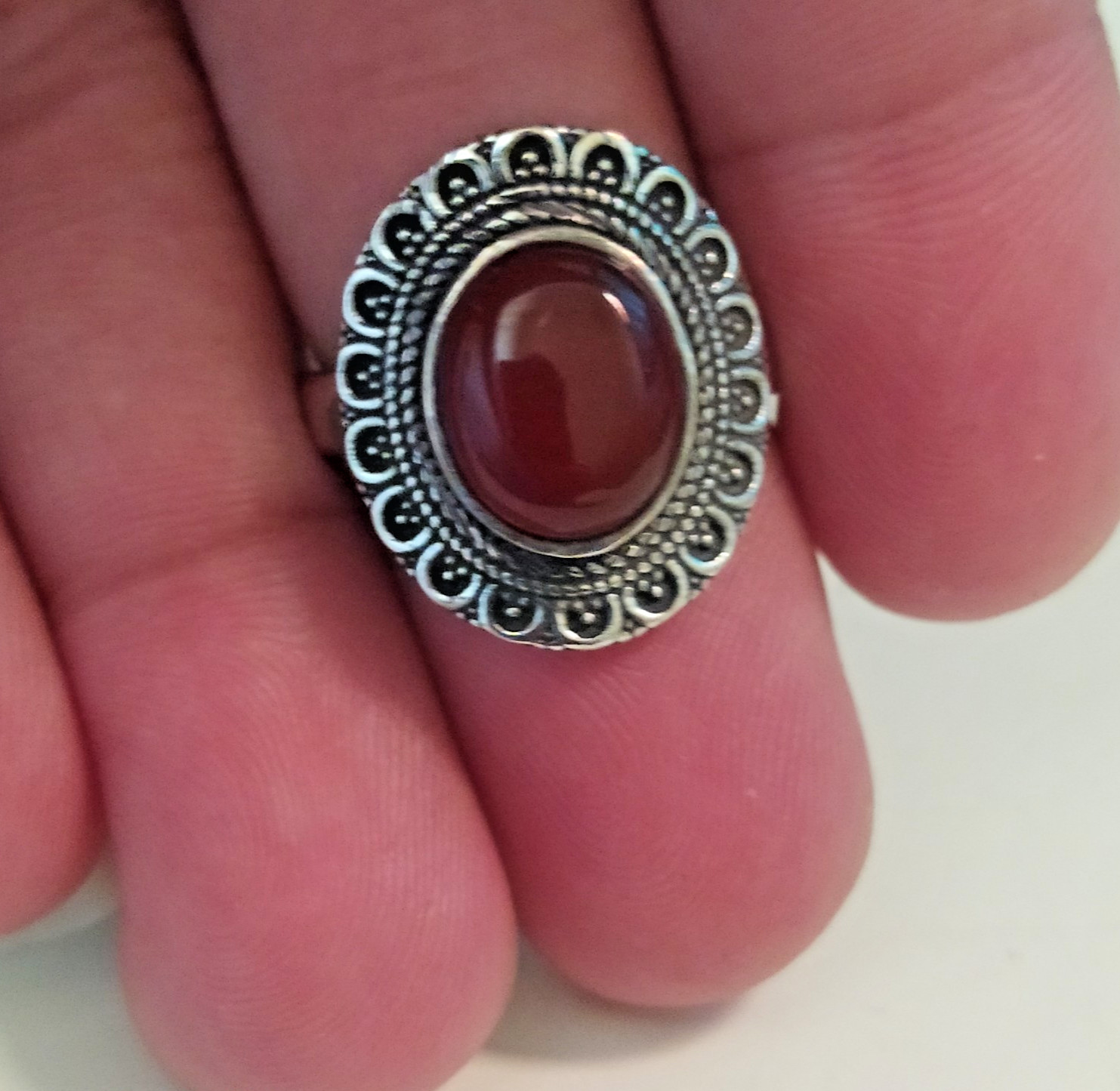 Ancient Vintage Victorian Sterling Silver Ring Red Carnelian Stone Size 9