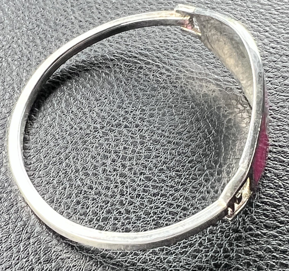 Vintage Silver Cuff Bracelet Alpaca Mexico Pink Floral Hinged Inlay