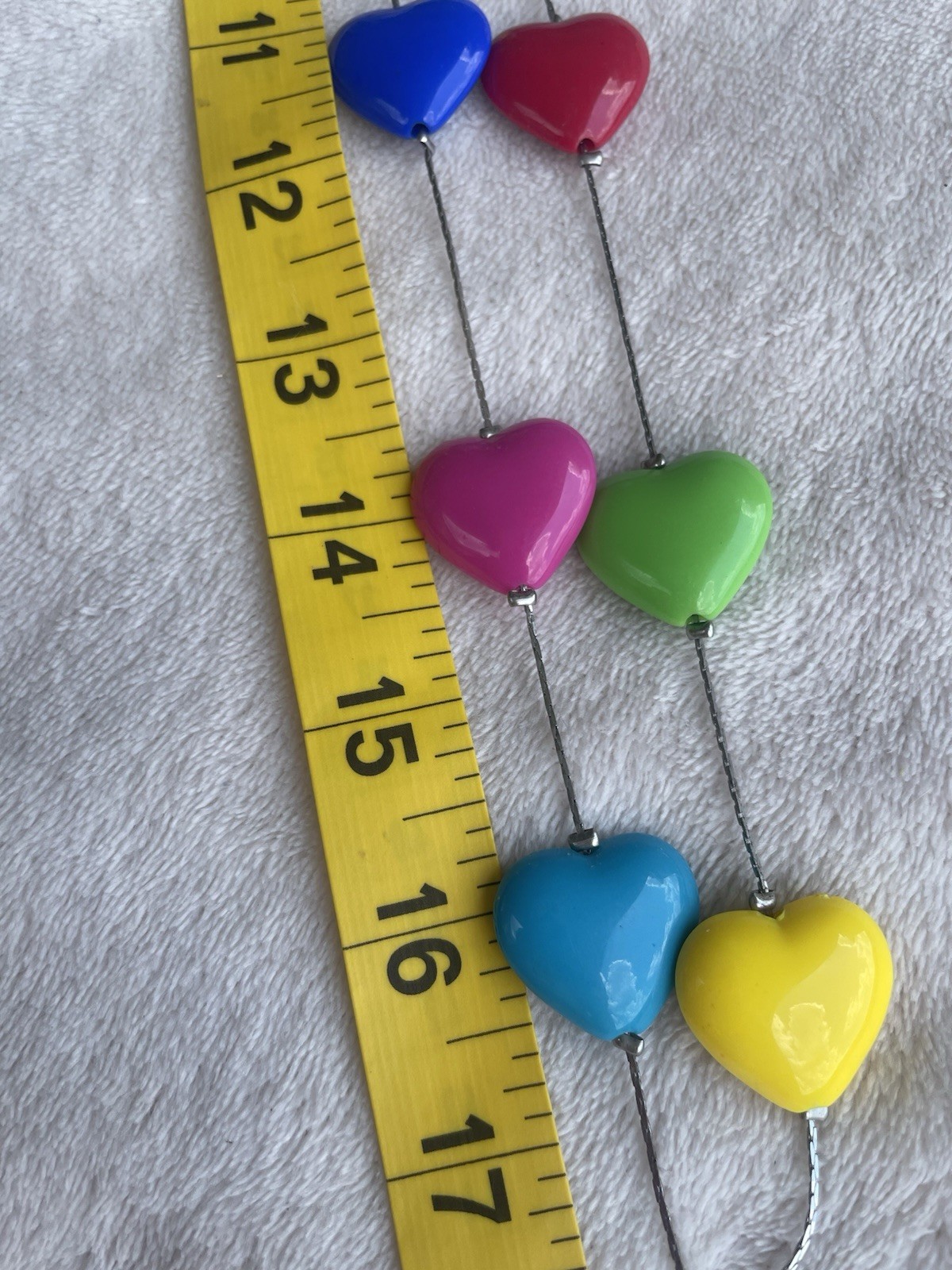 Boho Multi-Color Charm Necklace Resin Hearts Silver Tone 17 Inch