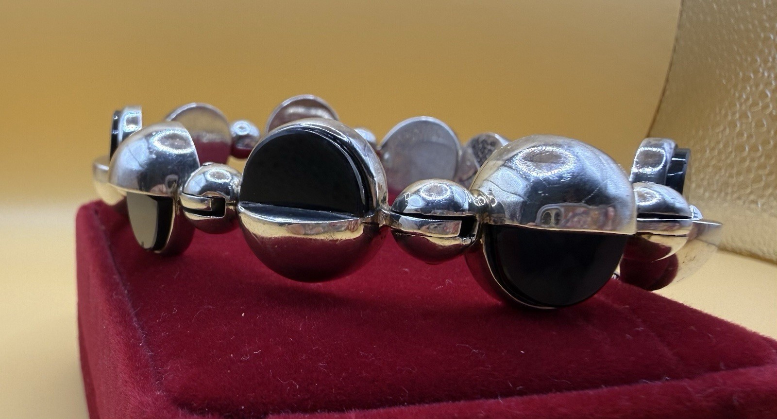Antonio Pineda 970 Silver Black Onyx Modernist Bracelet Taxco – Eagle 21 – 74.8g
