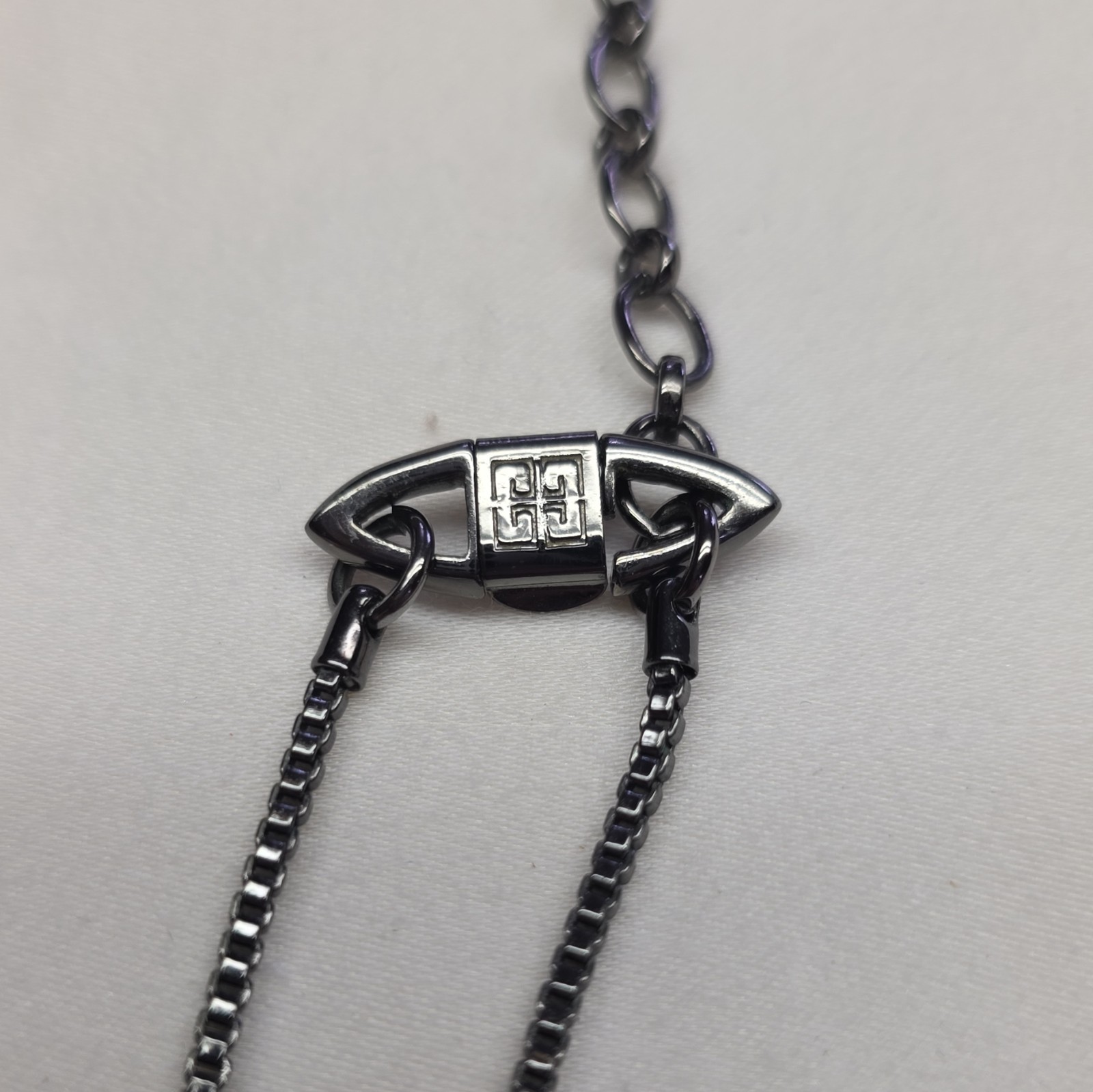 Vintage Givenchy Red Crystal Lavalier Drop Necklace – Gunmetal/Black Chain