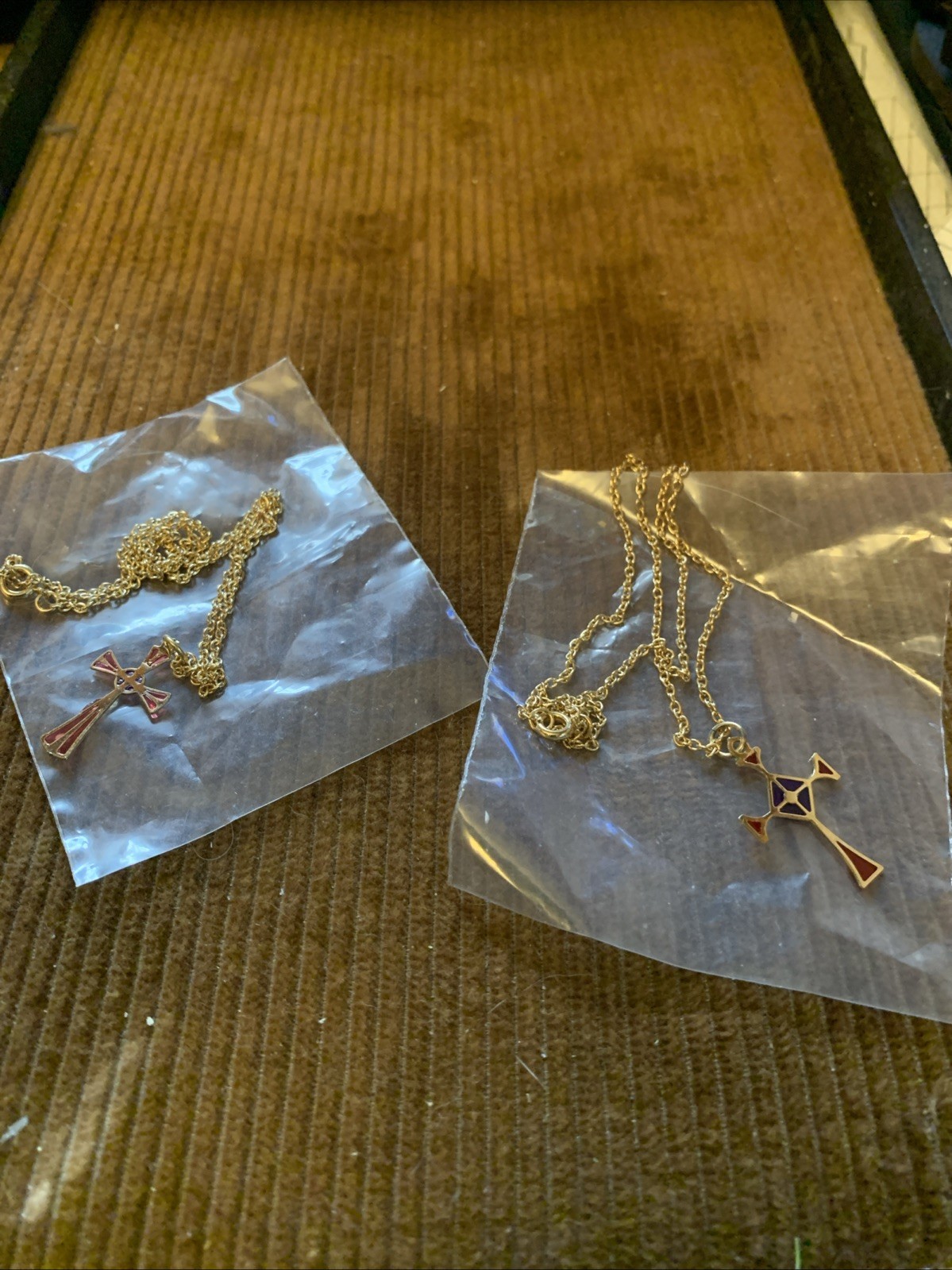 Vintage Attic Necklace Lot Find 2 Gold Crosses New Unused
