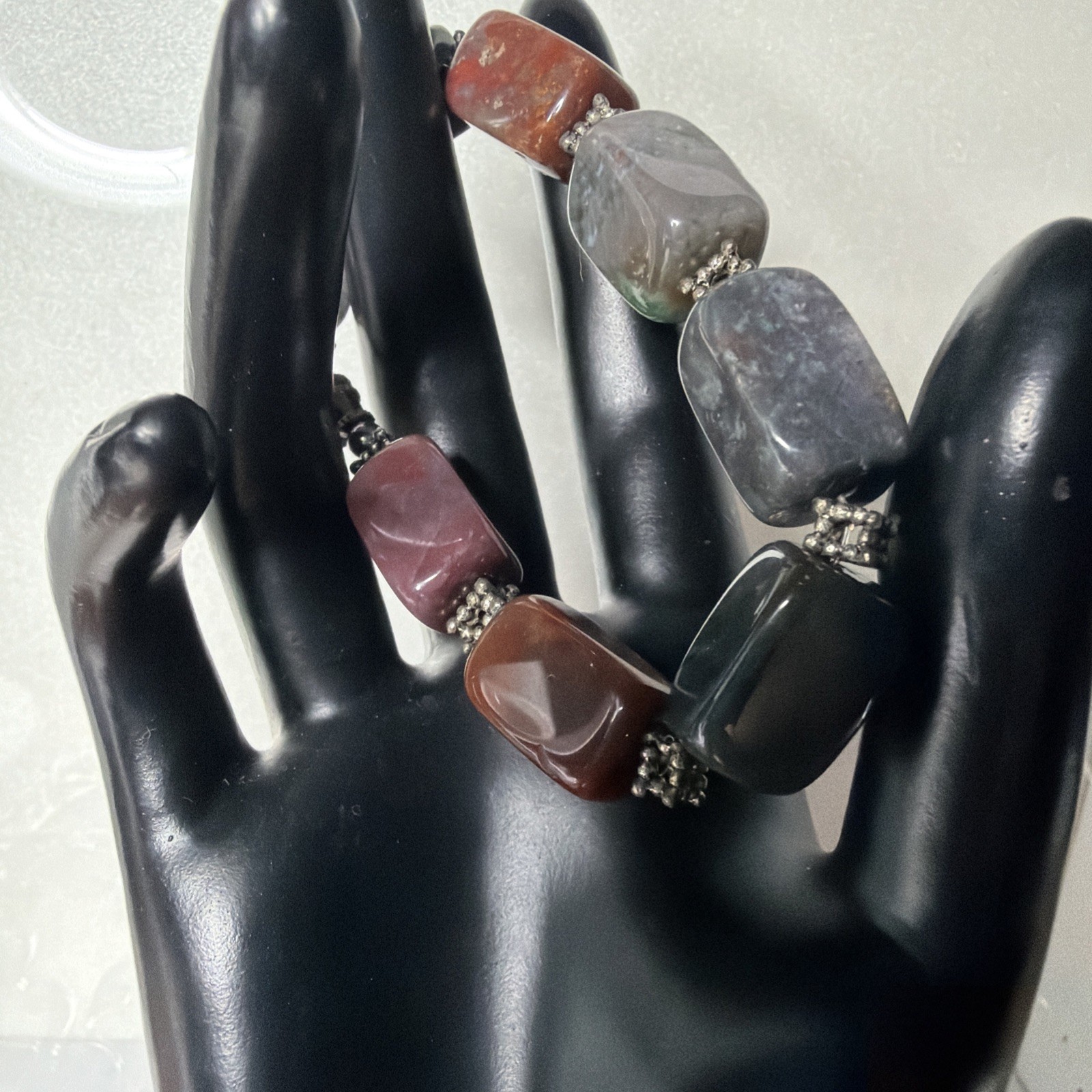 Multi Gemstone Bloodstone Quartz and Agate 7.5 Inch Bracelet