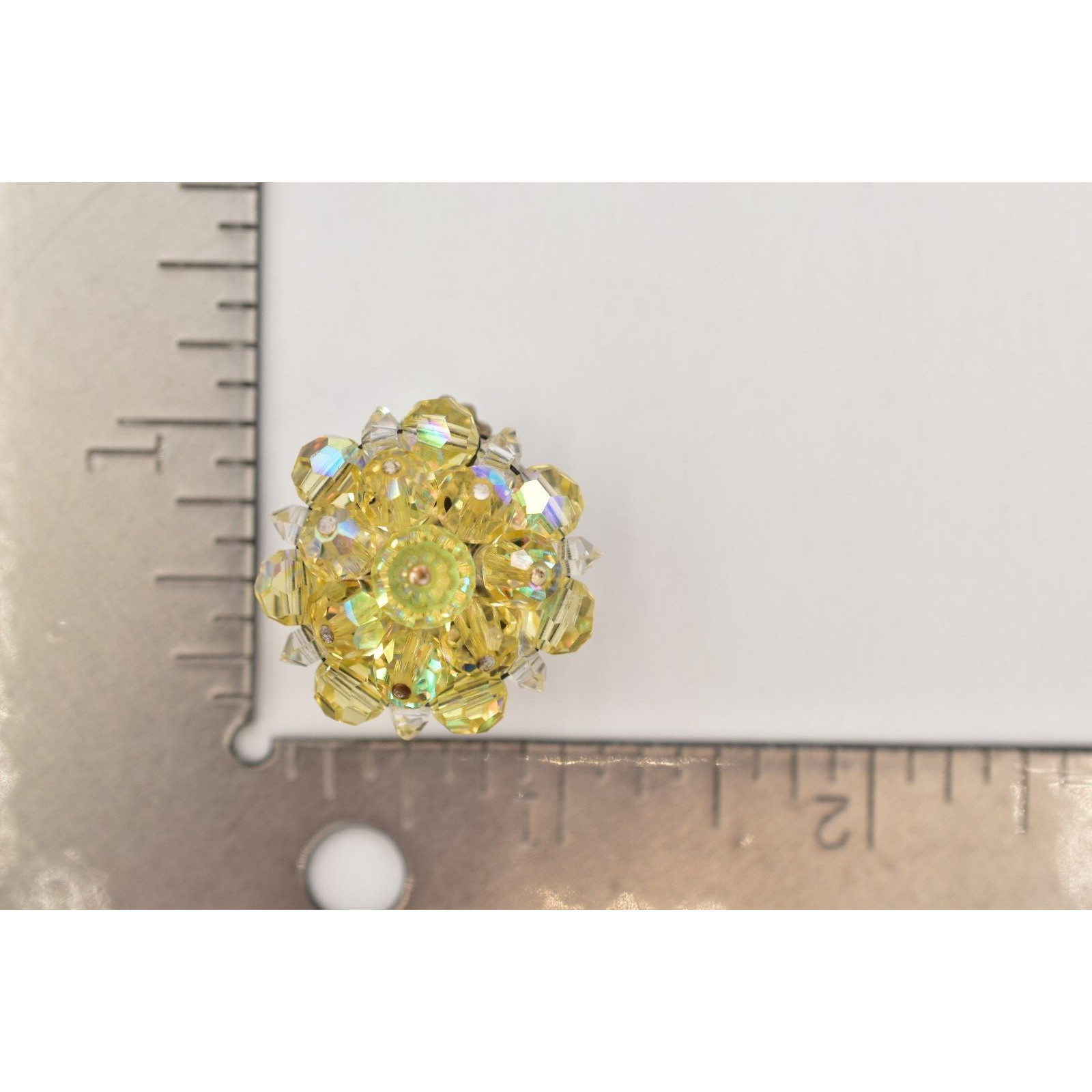 Laguna Vintage Clip On Crystal Earrings Yellow AB Cluster Signed Glam 1950s A24