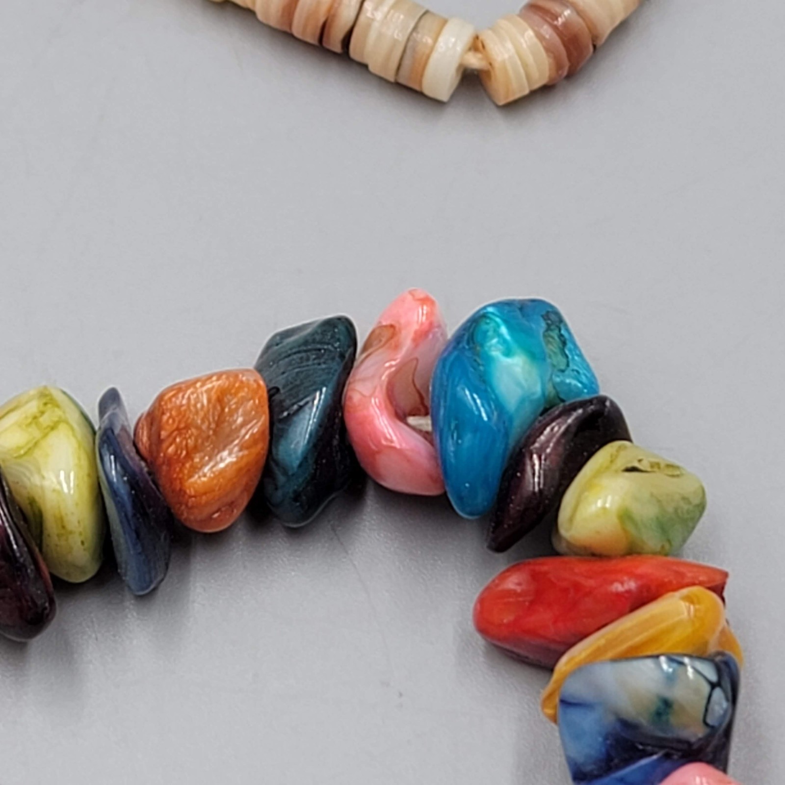 Vintage Dyed Shell Beads Necklace Statement Multicolor 20 in