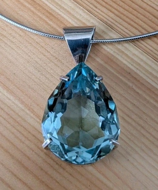 CUSTOM MADE, 65+/- CT VINTAGE AQUA TEAR DROP PENDANT & CHOKER BOTH Solid SS .925