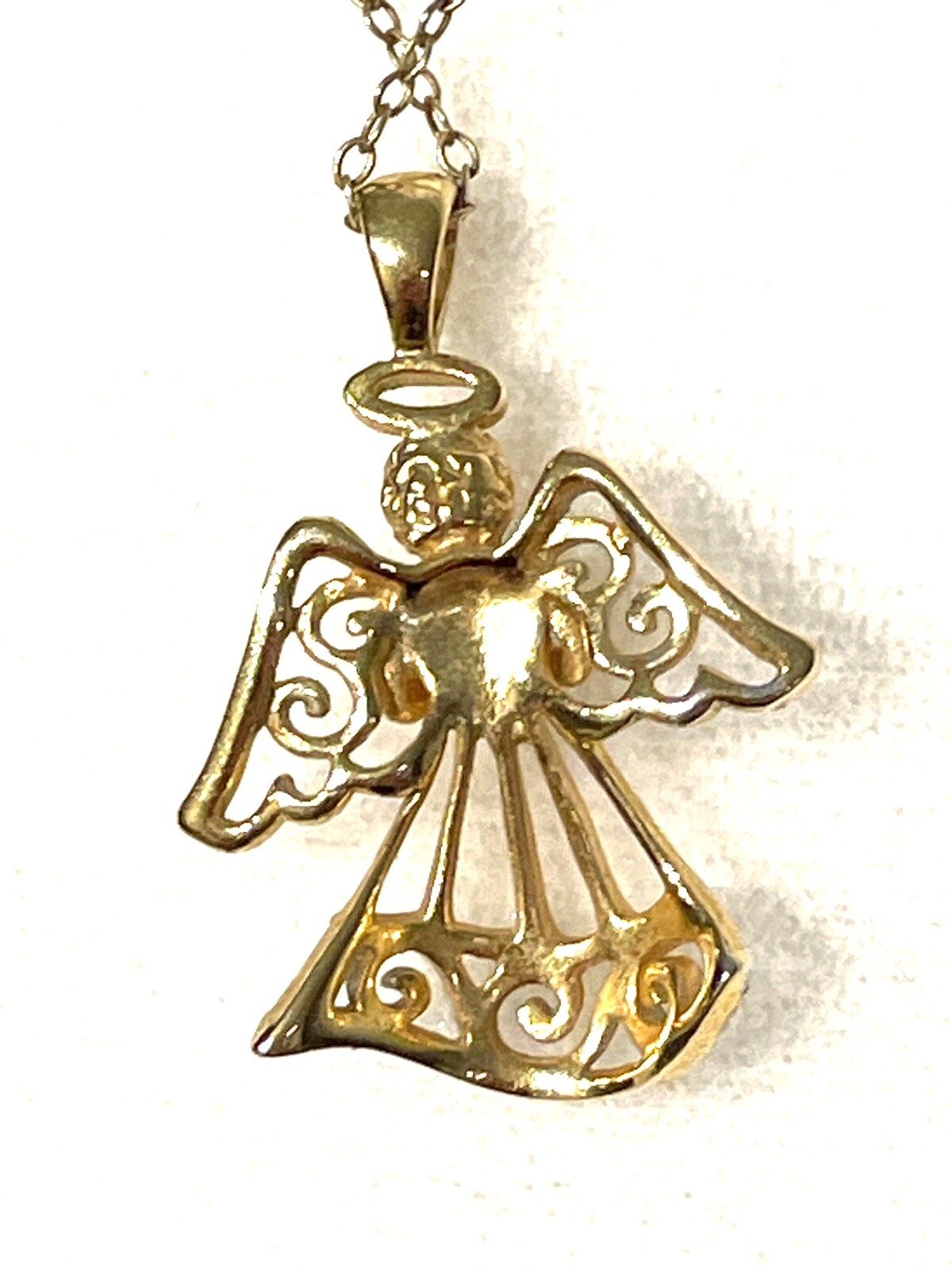 JCM Silver 925 Gold Two Tone Open Work Filigree Angel Pendant Necklace Vintage