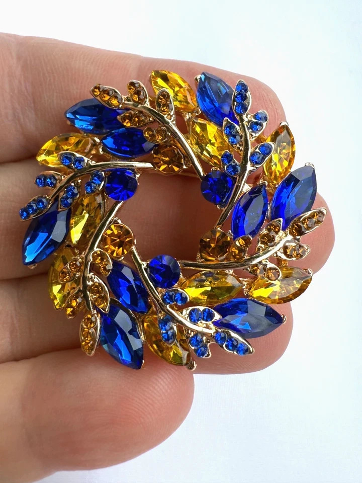 New Ukrainian Easter Wreath Rhinestone Brooch, Wheat Pin, Easter Gift For Her