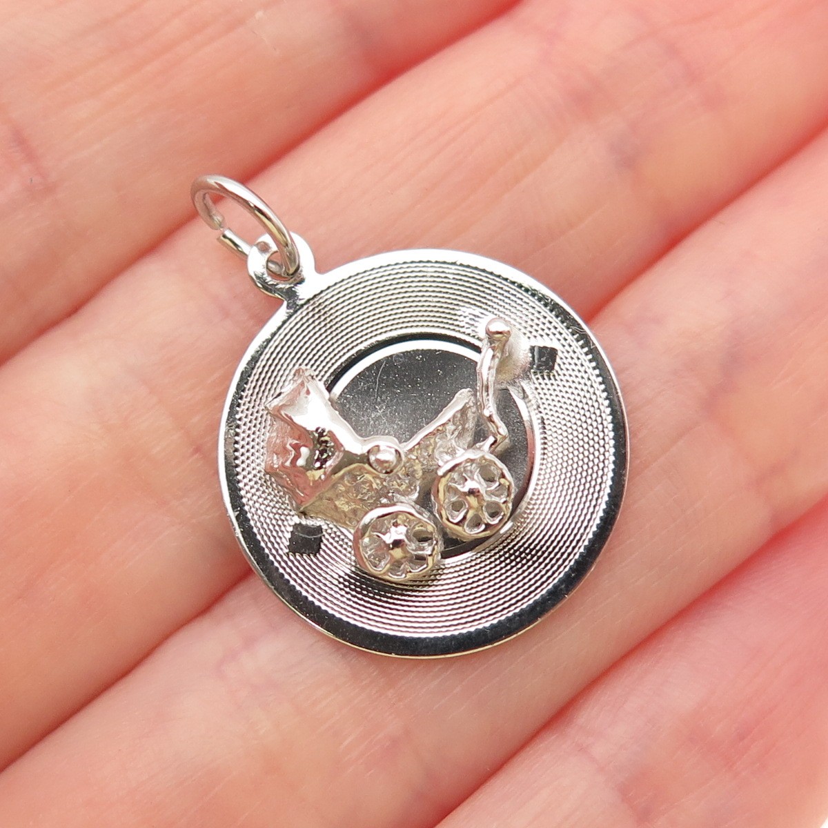 925 Sterling Silver Vintage Baby Stroller Charm Pendant