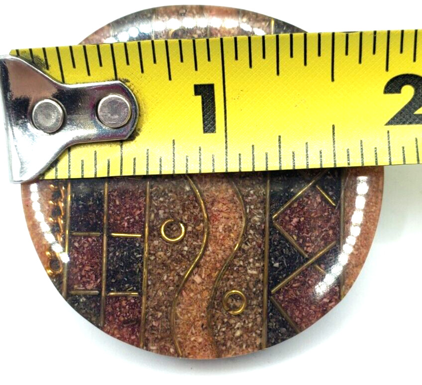 Vintage Plastic Resin Layered Brown Gold Black Round Geometric Pin 1970s