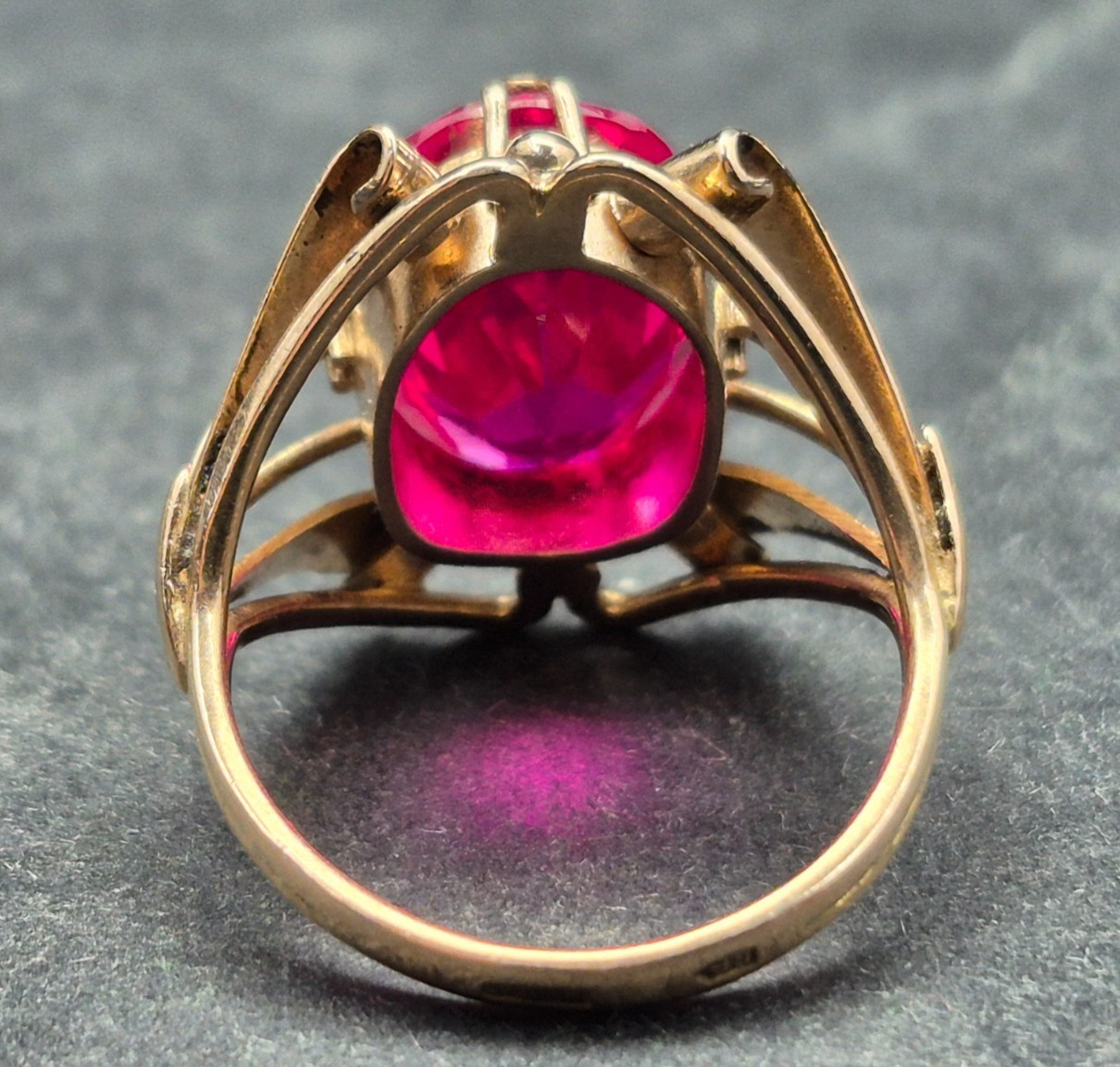 Vintage Soviet 14K Rose Gold Ring 583 with Ruby Stone • Original USSR Jewelry