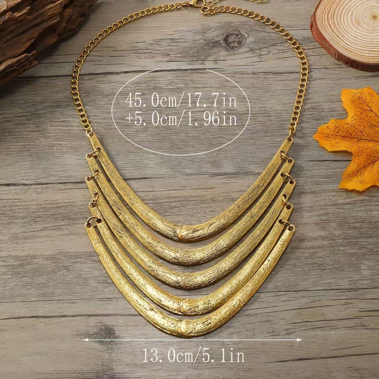 Vintage Bohemian style alloy necklace, multi-layered metal necklace, collarbone