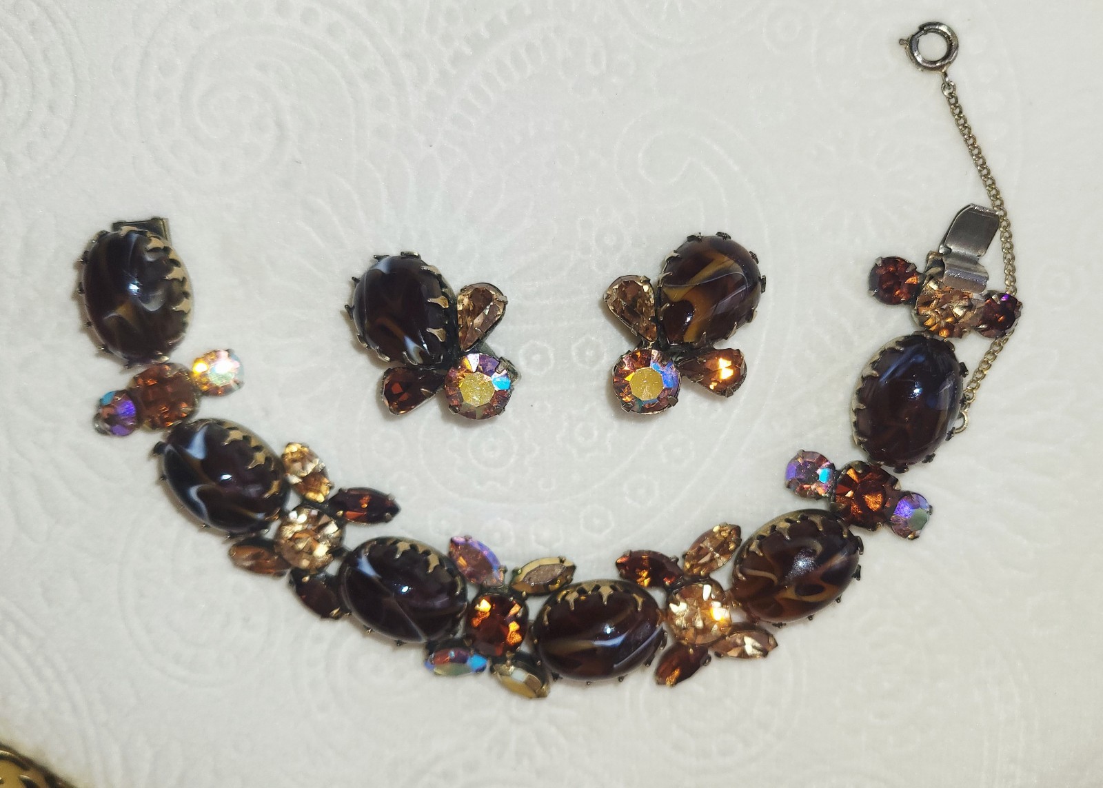 Vintage Regency Signed Bracelet and Earring Set Brown