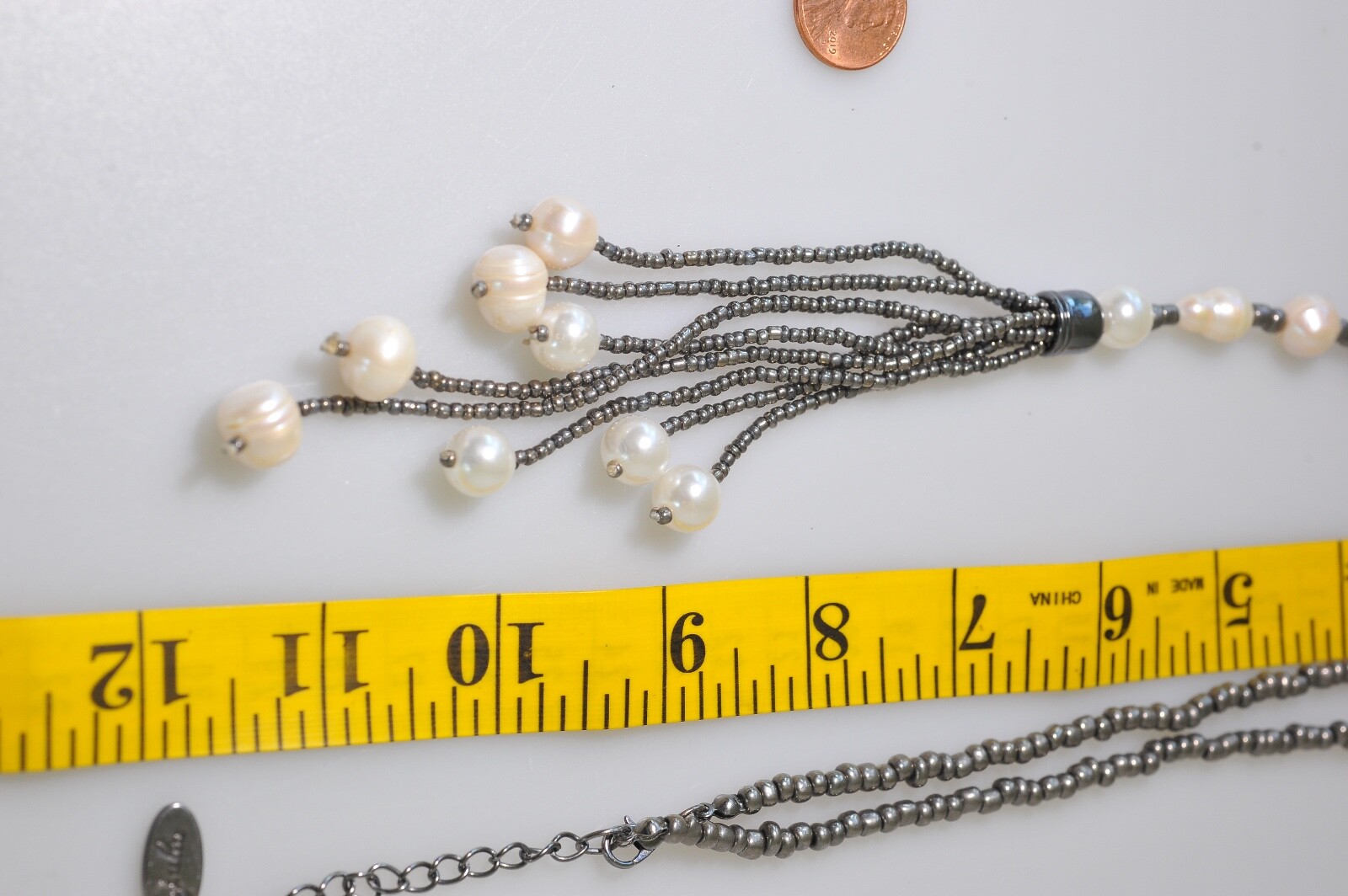 Jules B signed Trendy long faux pearl bead dangle drop tassel Necklace BD7