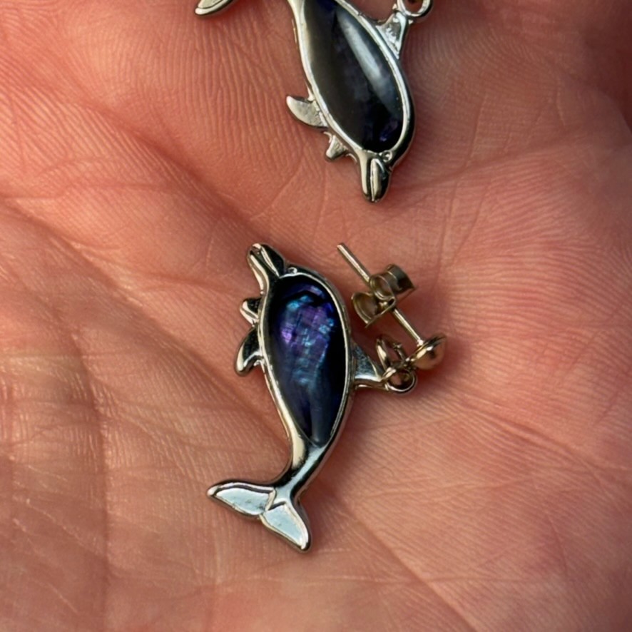 Vintage Mother of Pearl Earrings Dolphins Y2K Kidcore