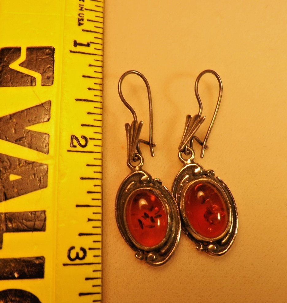 Vintage Baltic Amber/925 Large Dangle Earrings
