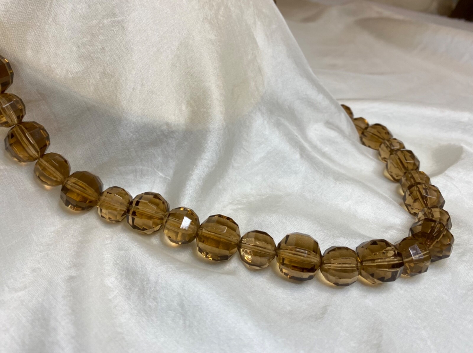 Vintage Art Deco Golden Brown Czech Large Crystal Glass Bead Strand Necklace 30″