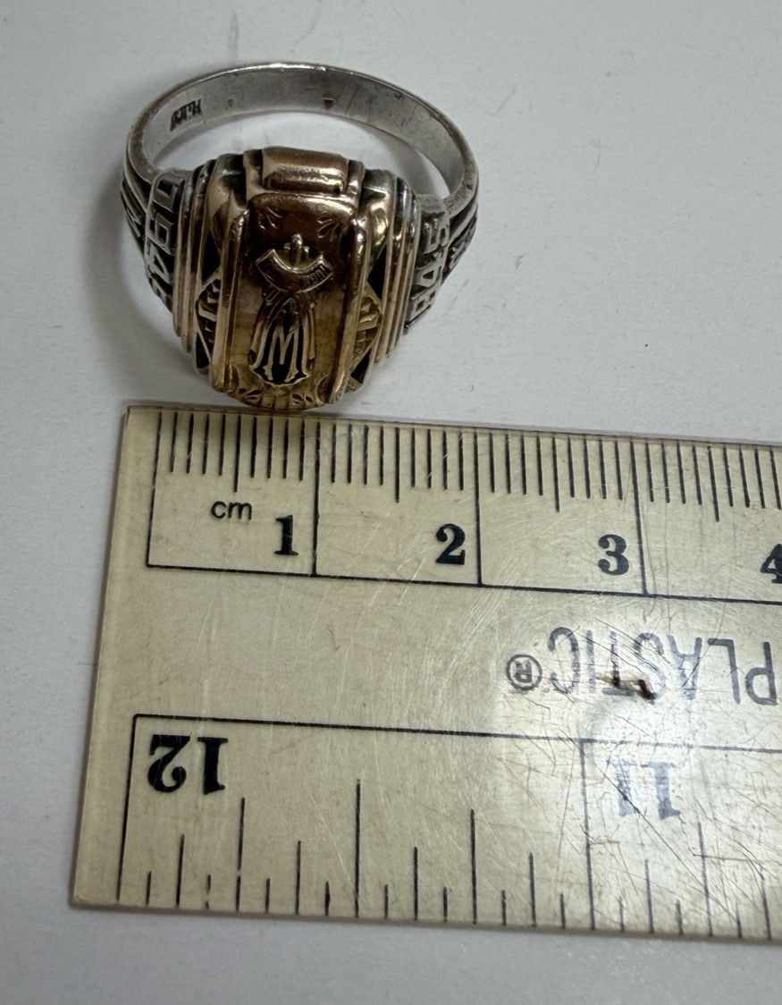 WWII 1945 Herff Jones HJ Co Sz 10 Class Ring 10.9g Sterling Silver 10K Gold Top