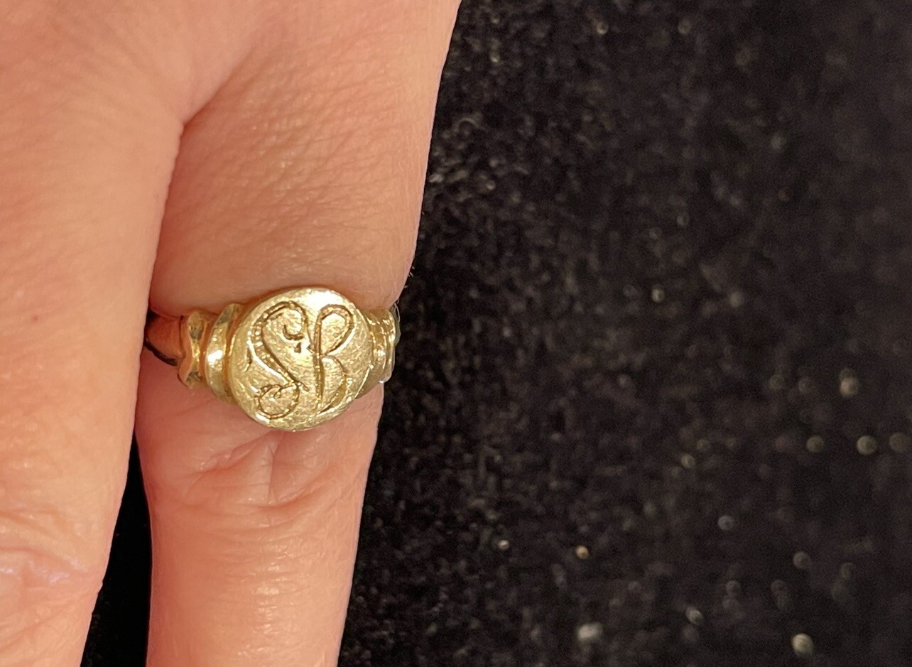 ART NOUVEAU 14k Yellow Gold Oval Signet Ring Monogram “SB_JS” Sz 5 Vintage