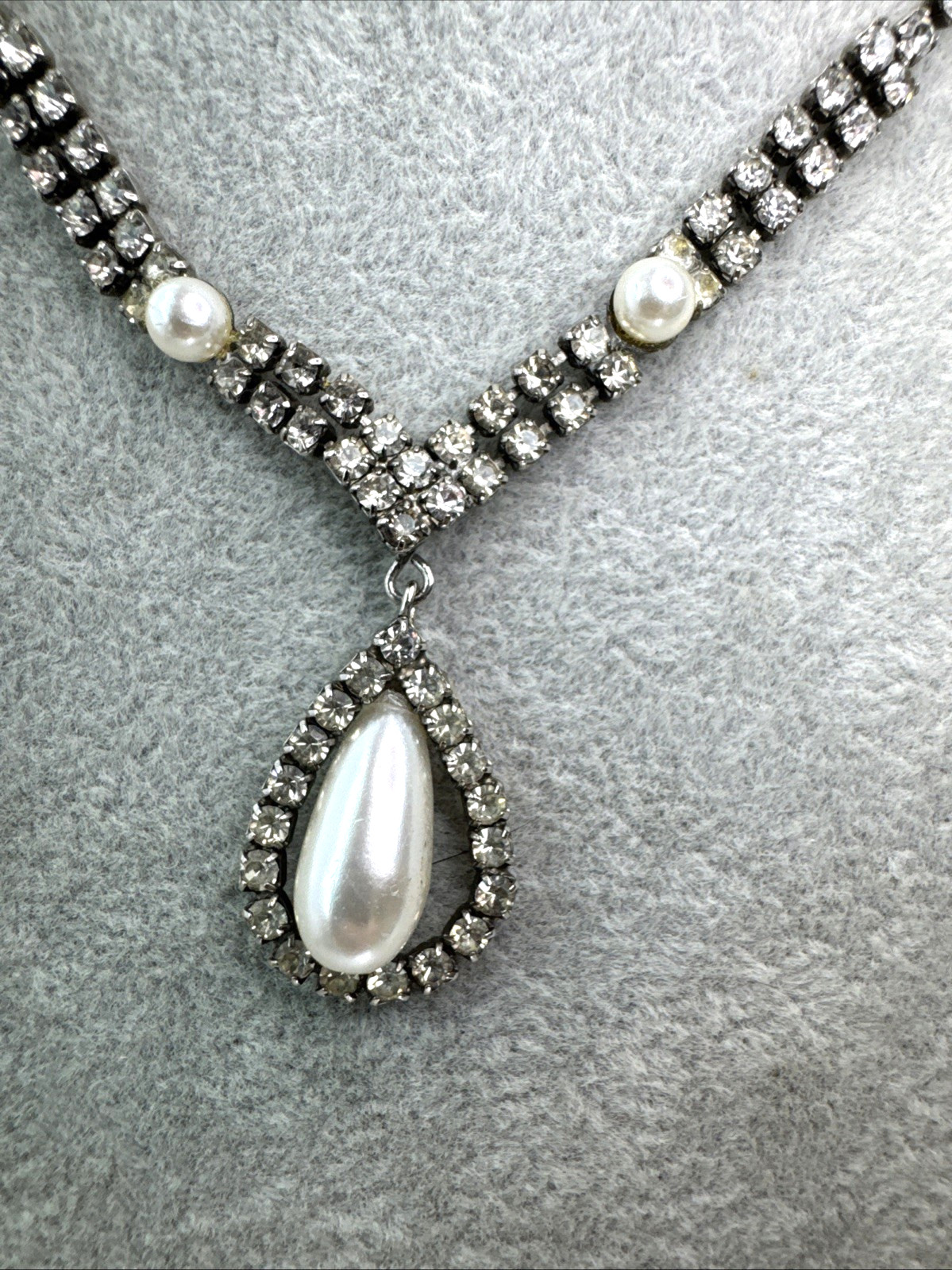 victorian Revival Necklace rhinestone faux pearl MCM Modernist coquette Sweet