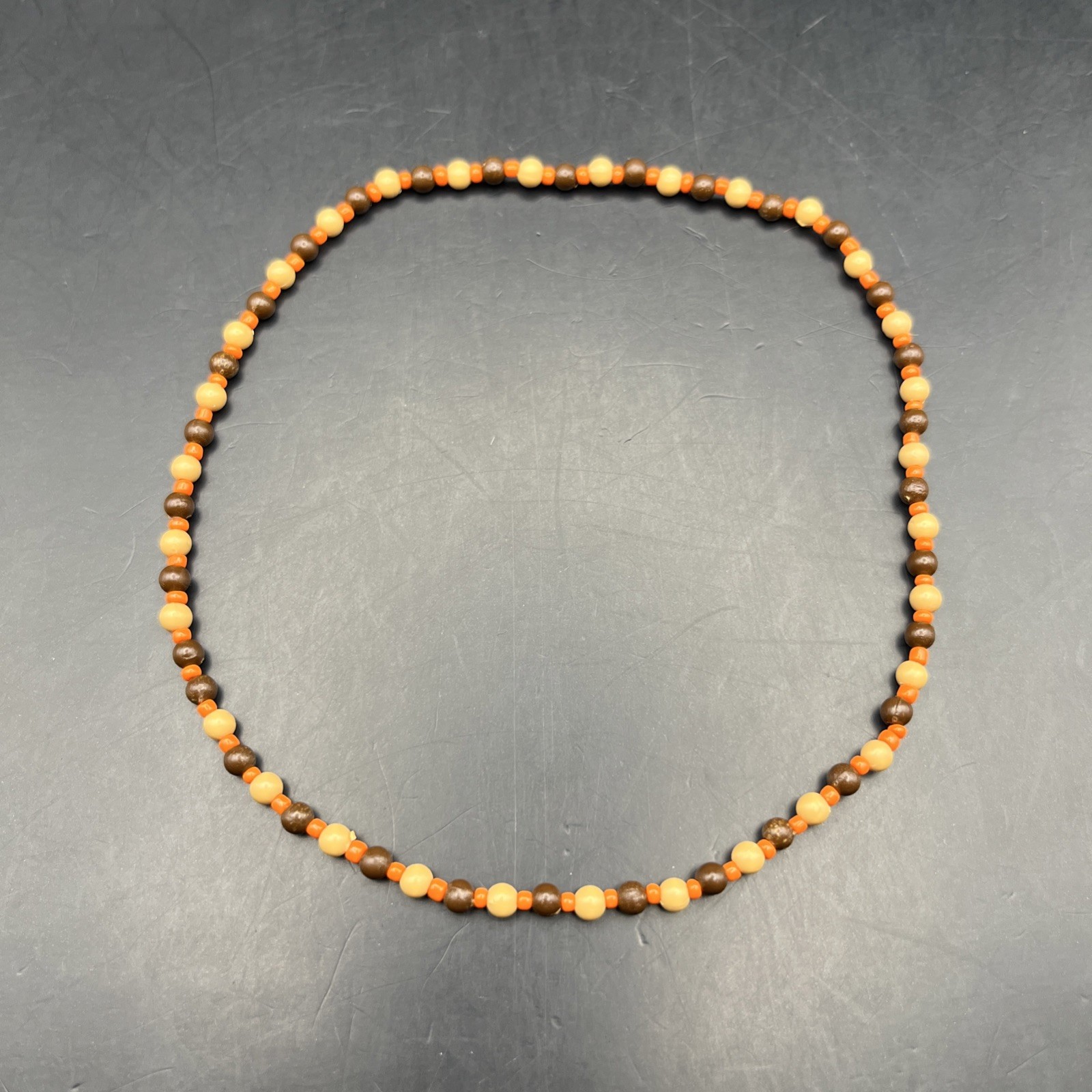 Dainty 90s Beaded Stretch Choker Collar Necklace Natural Tone Brown Orange Boho