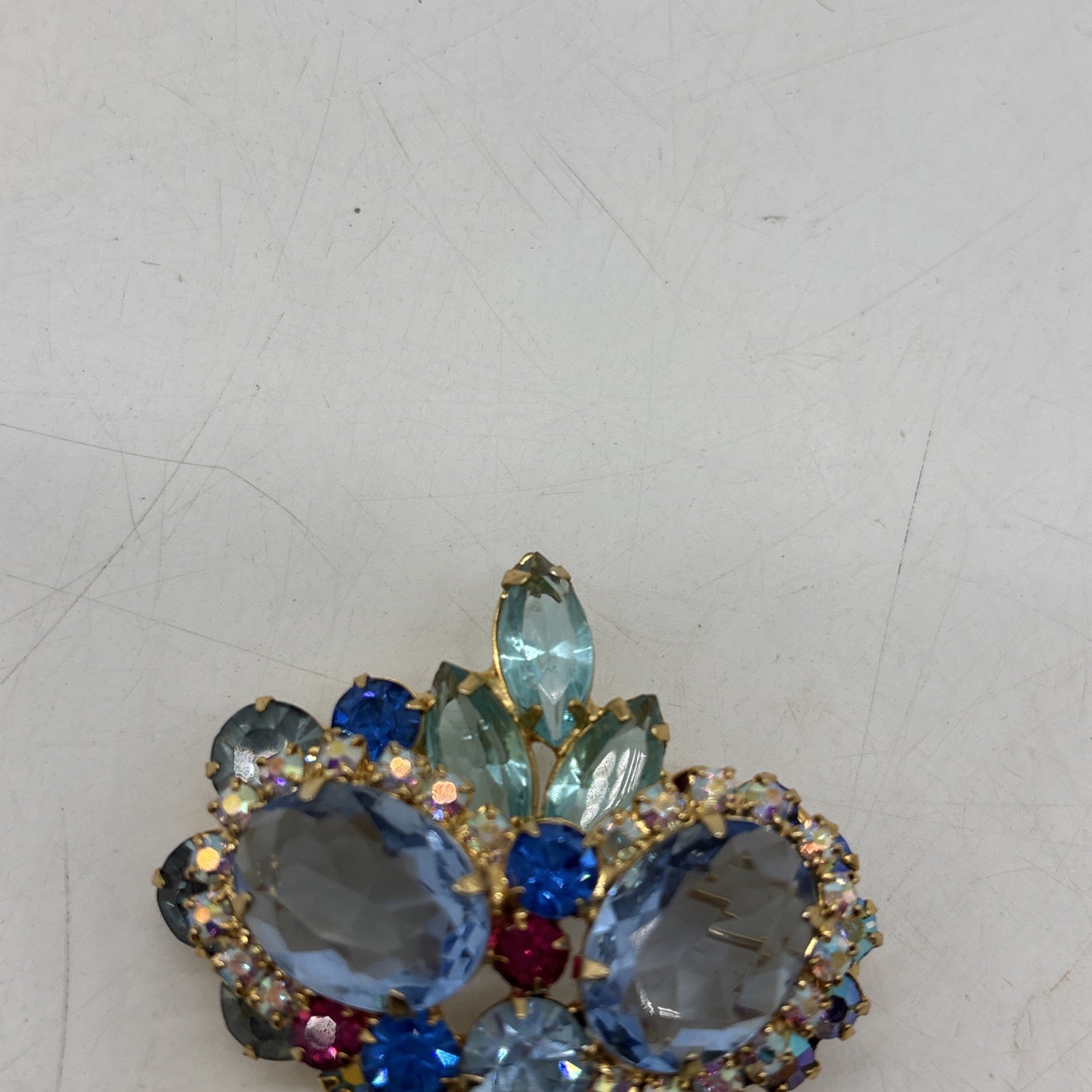 Juliana D&E Brooch/Pin OWL Aquamarine & Turquoise Rhinestone 2×2” Beautiful