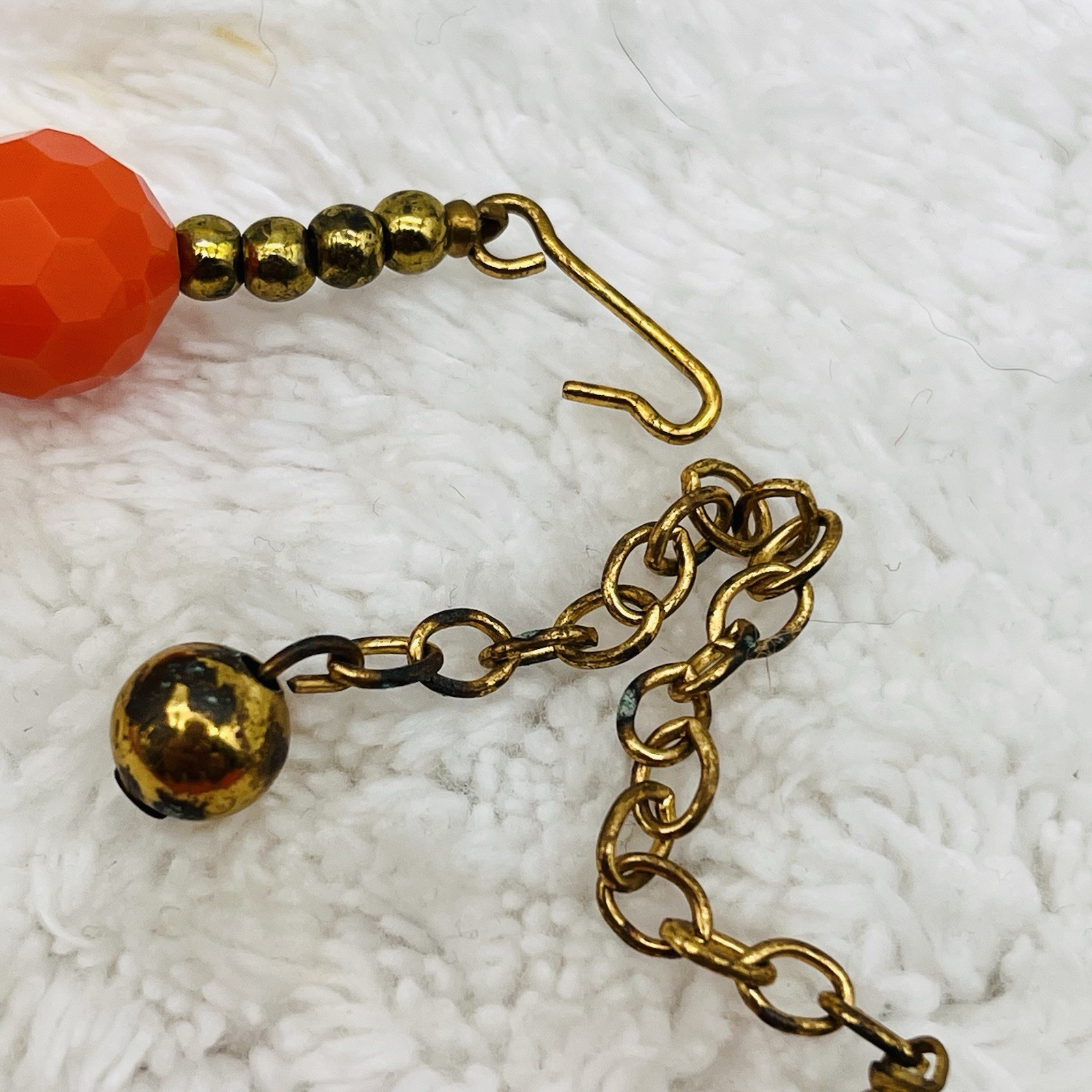 Vintage Plastic Necklace Chunky Orange Multifaceted Beads 15″