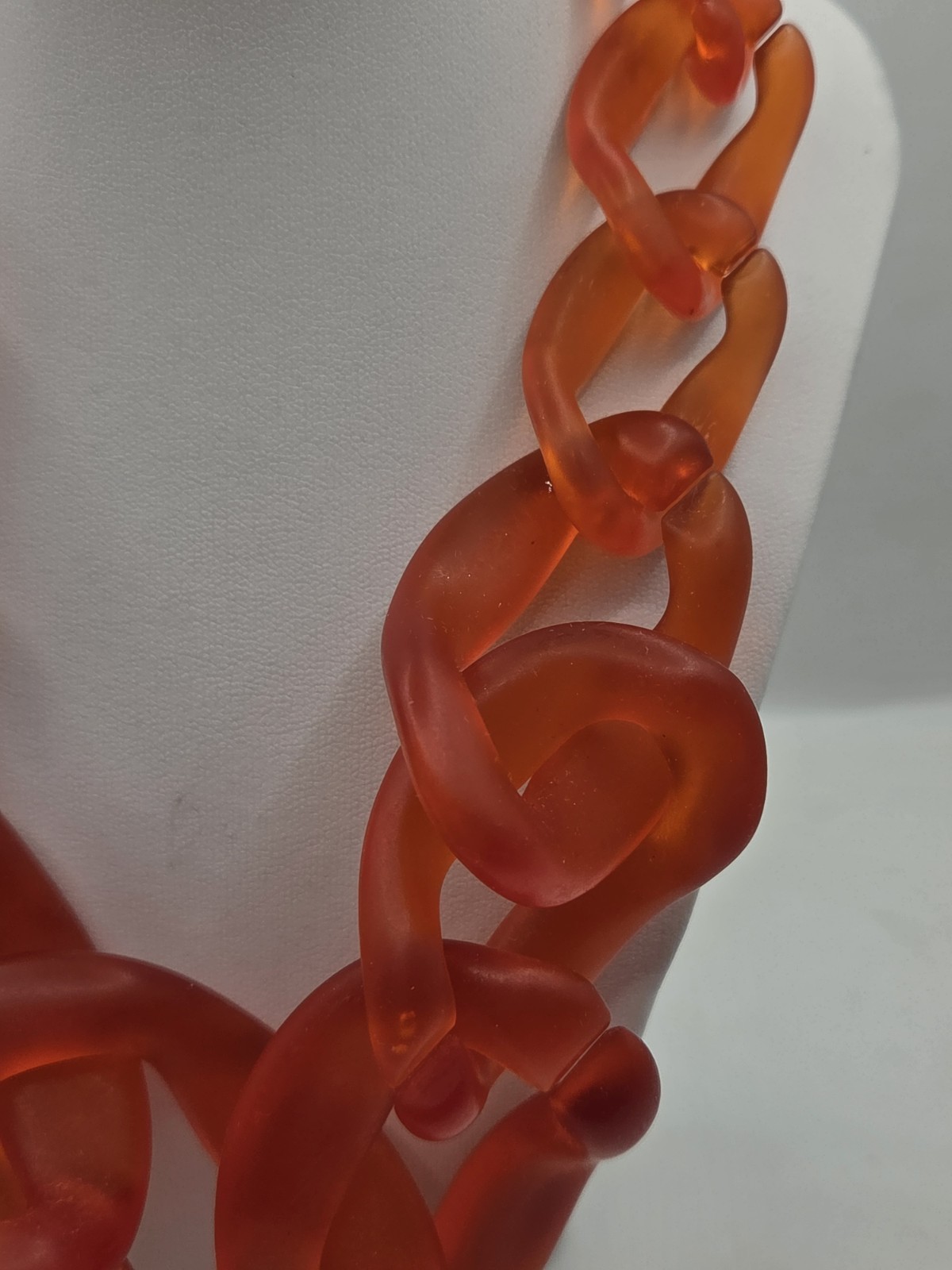 Iris Apfel Inspired Neon Orange Resin/Acrylic Chain Choker Necklace 20″L