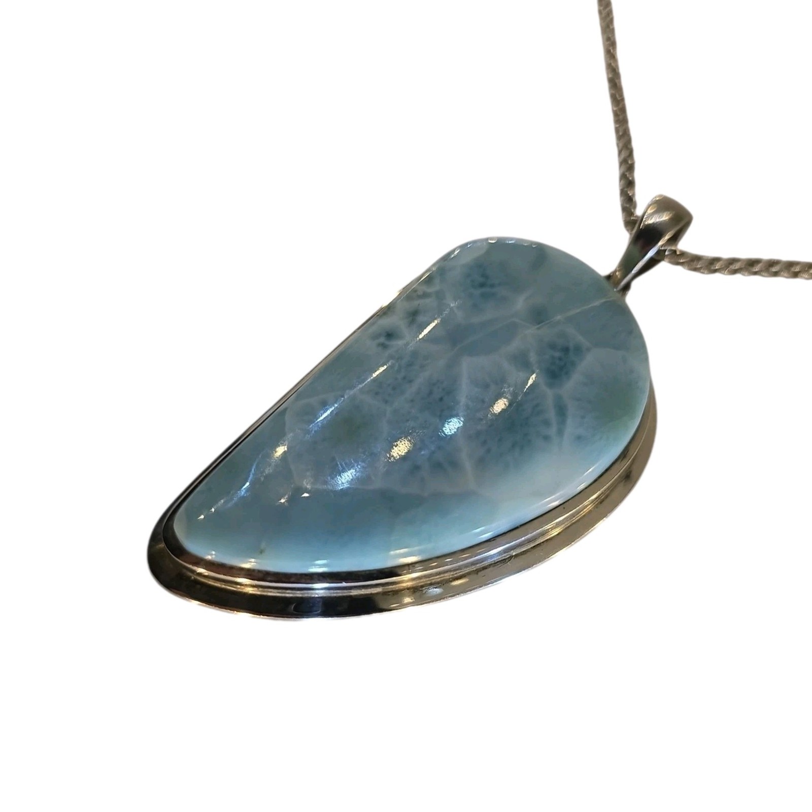 Larimar Pectolite Pendant Necklace Sterling Silver Art G Ito AGI 55g Heavy 23″