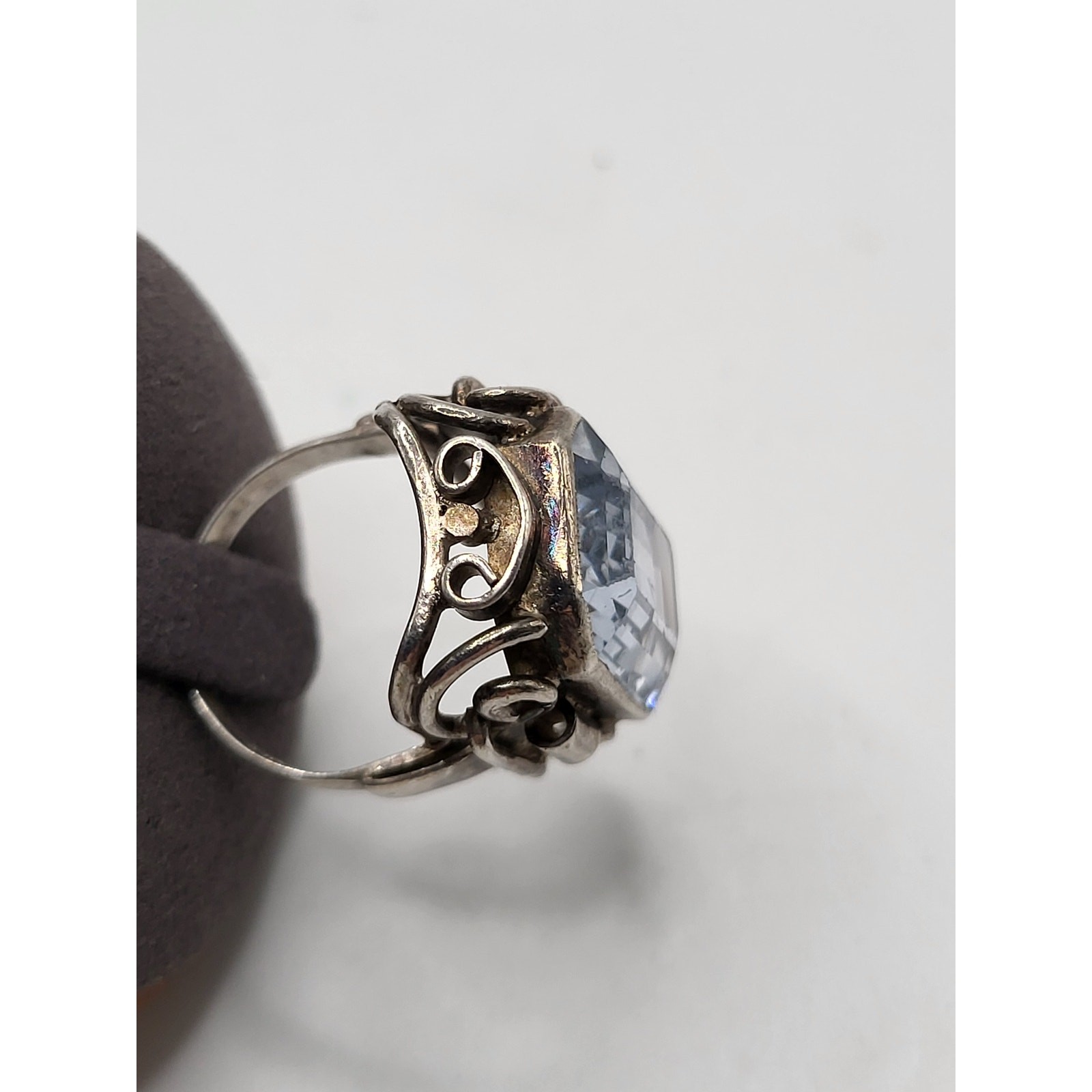 Vintage 835 Silver Blue Topaz Ring Art Deco Style Size 5
