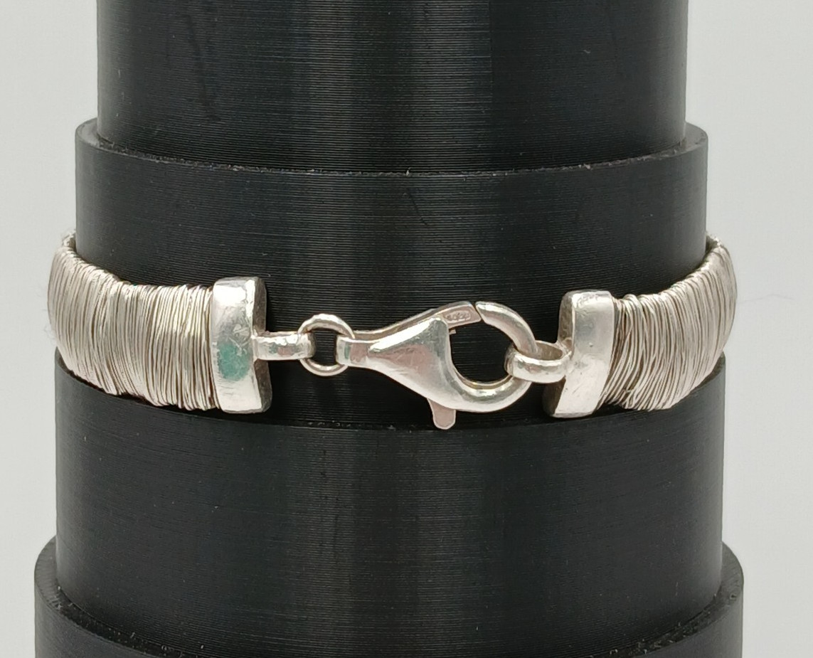 VTG 925 Wrapped Wire Bracelet 7.5in Sterling Silver 13g Textured Flexible READ