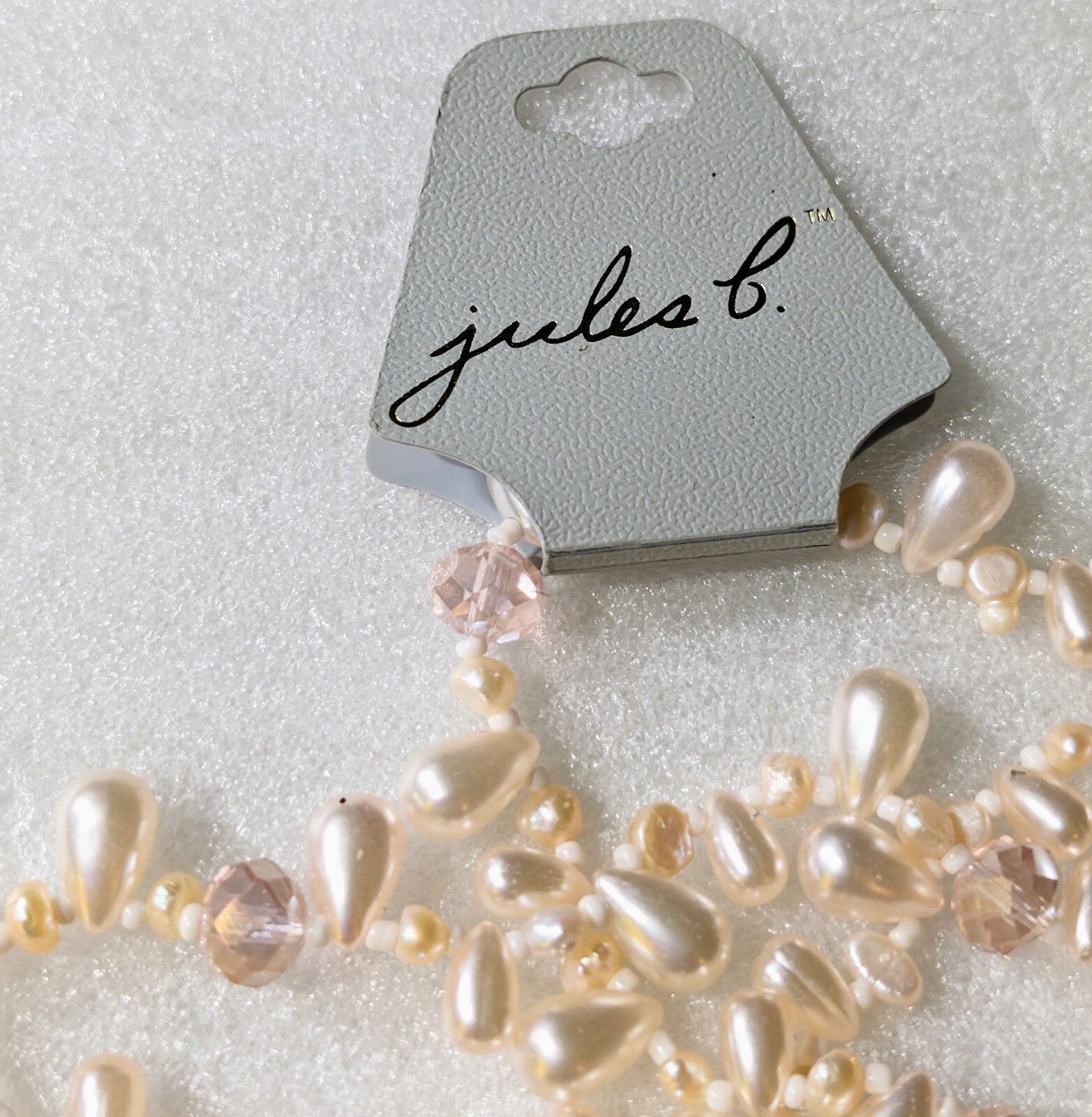 Designer signed Jules B Faux Pearl & Faceted Pink Glass Beaded Necklace NWT