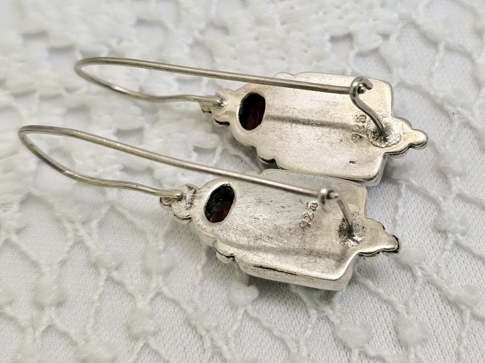 Sterling Silver Black Onyx Garnet Hook Pierced Earrings Gemstone Jewelry 1 1/2″
