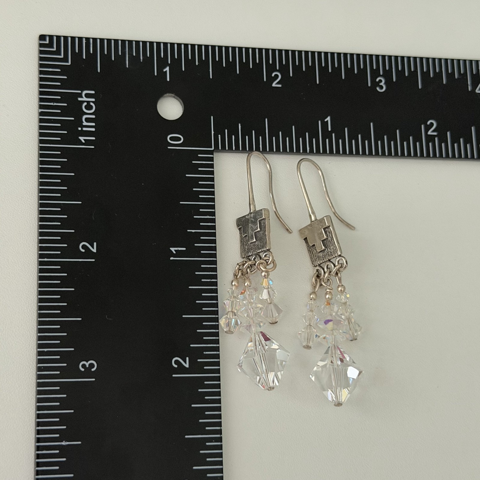 Vintage 925 Sterling Silver Clear AB Crystal Chandelier Dangle Earrings