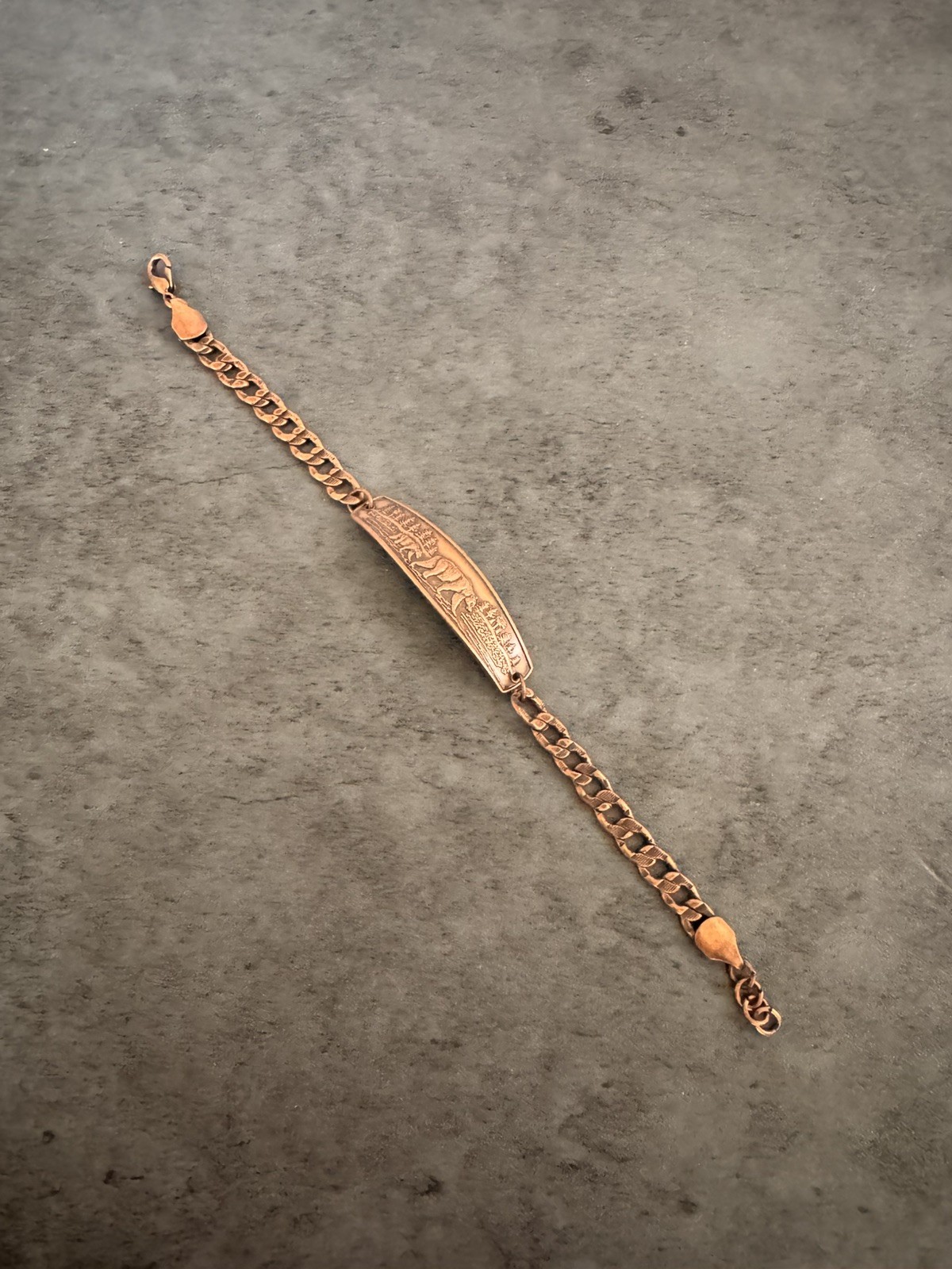 Vintage Copper Bar Bear Plate Tag Curb Link Chain, Men Bracelet – preowned