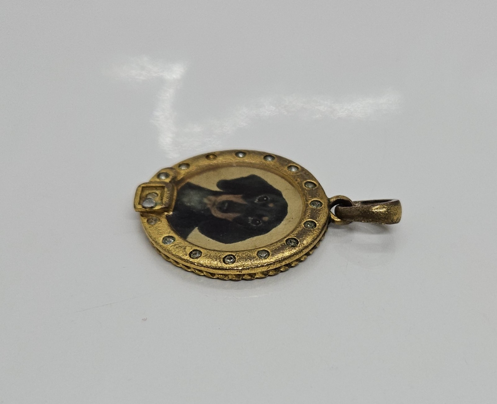 Vintage Dog Photo Pendant with Poem on Back 1″