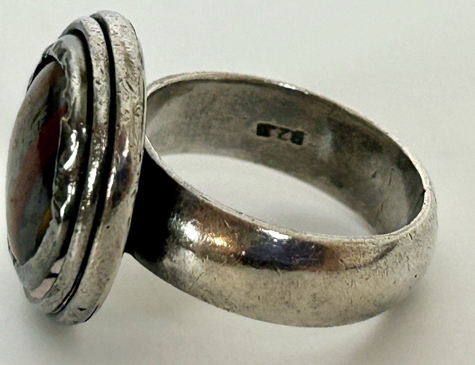 Vintage Sterling Silver Tiger Iron Ring Size 7.5