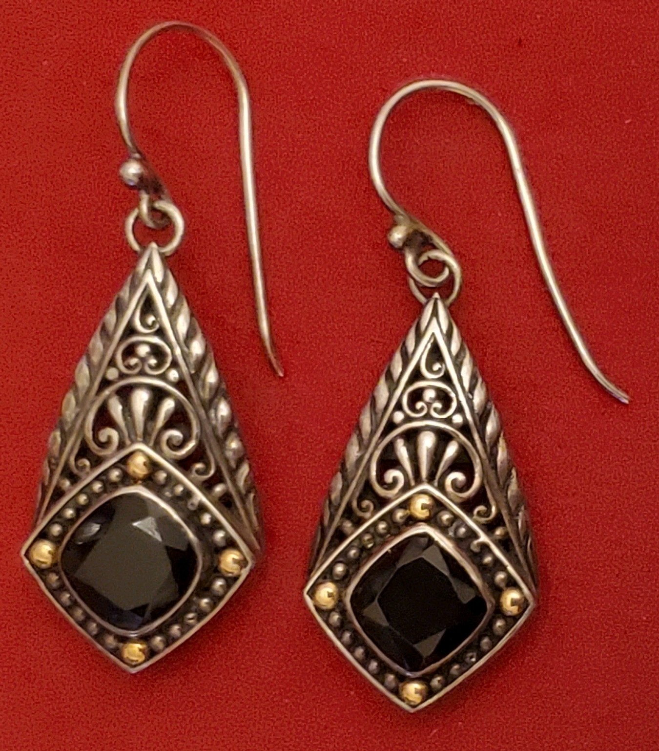 Vintage Robert Manse M ID Sterling Silver 925 & 18k Gold Black Onyx Earrings