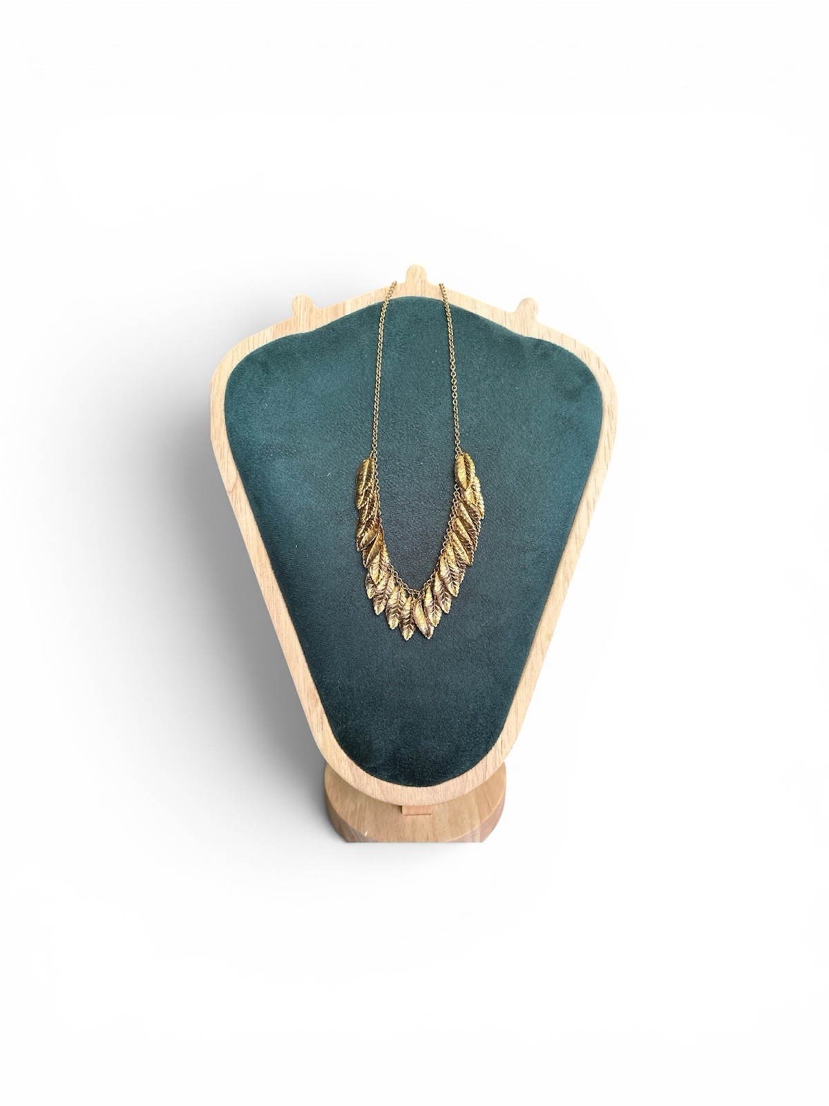 Vintage Signed NAPIER Gold Tone Cascading Leaf Bib Fringe Statement Necklace