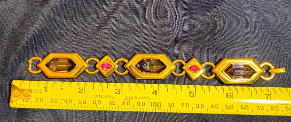 Vintage Yves Saint Laurent YSL Resin Stones Gold Tone Metal Bracelet