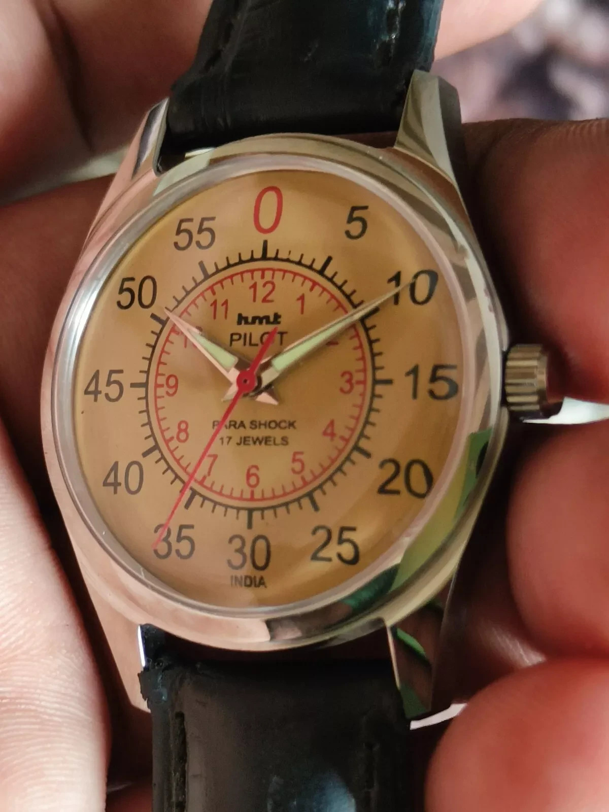 Vintage HMT Pilot Yellow Dial 17 Jewels Para Shock Mechanical hand winding Watch