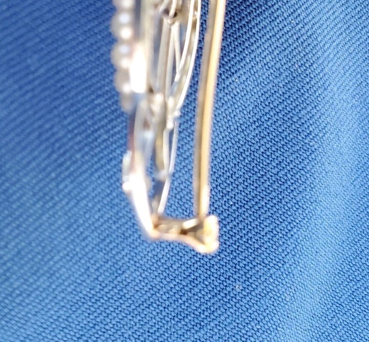 Original EARTH MINED DIAMOND Deco Brooch Gatsby era Vintage Pearl SOLID 14K GOLD