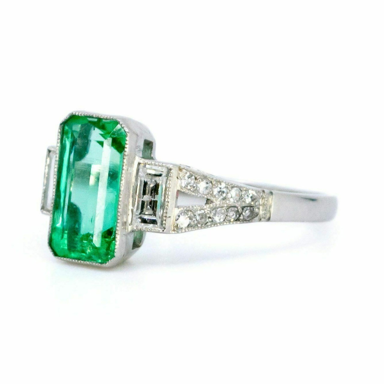 4.50 Ct Natural Emerald Art Deco Vintage Engagement Ring 925 Sterling Silver