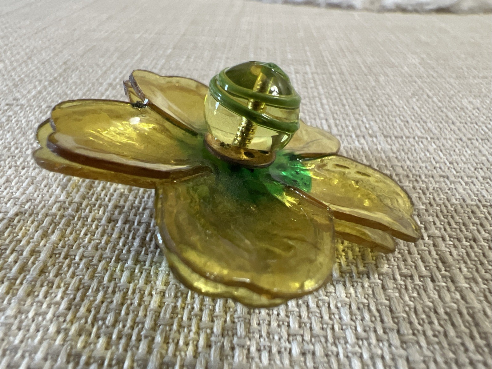 Vintage Cellulose Acetate Yellow Double Layer Petal Floral Clip On Earrings