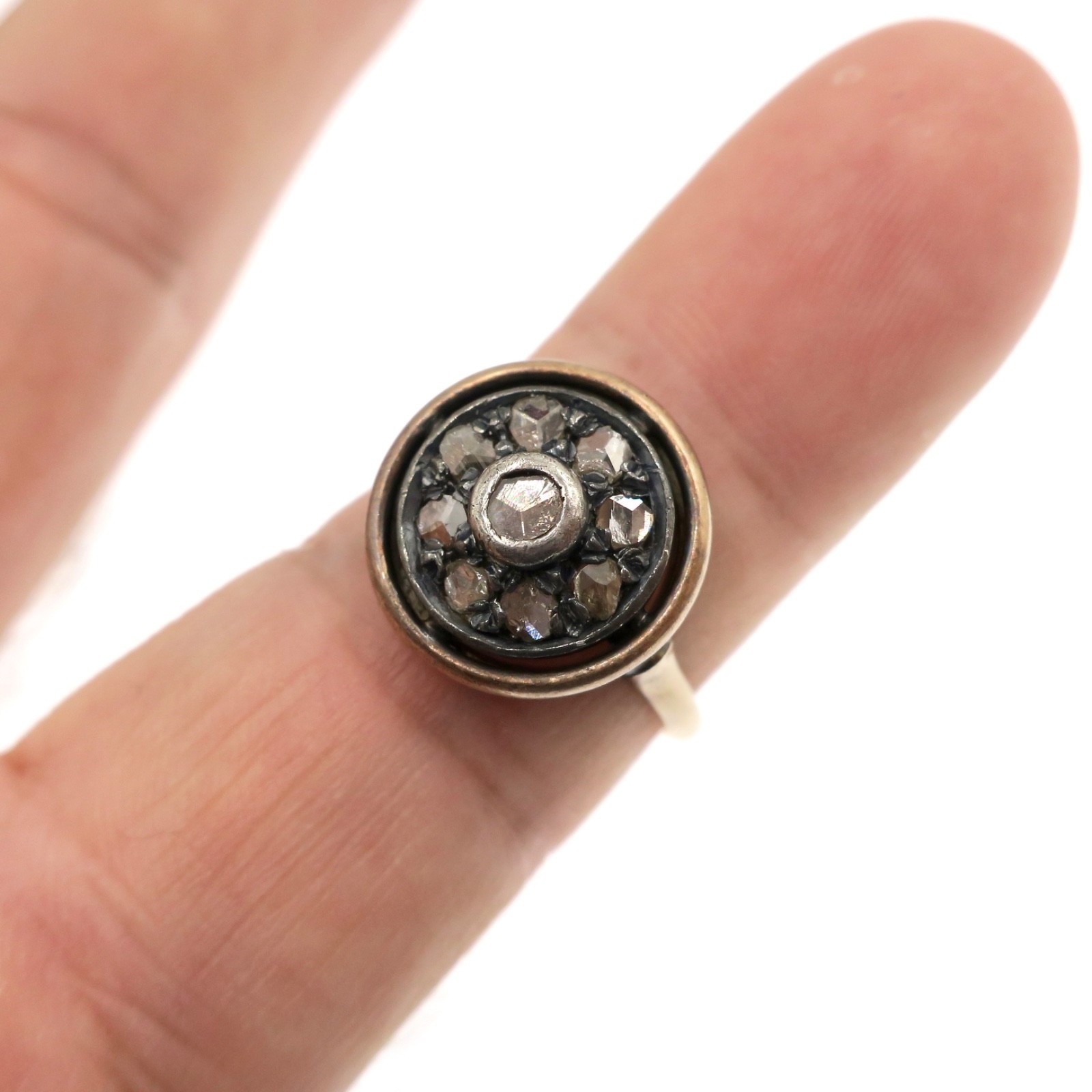 Vintage Georgian 14k Yellow Gold 14k Natural Rose Cut Diamond HALO Ring Size 8.5